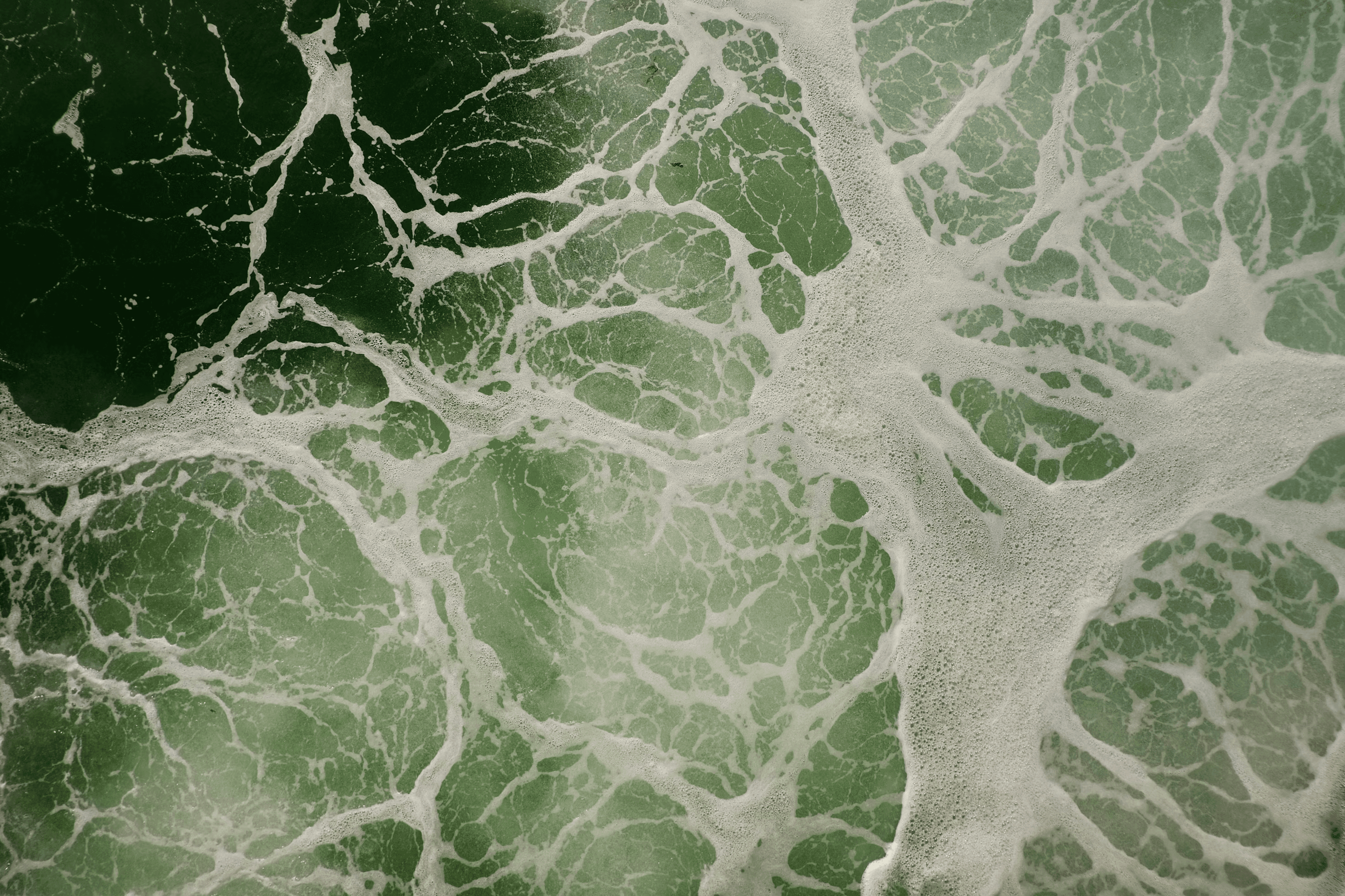 Abstract green water surface with white foam patterns