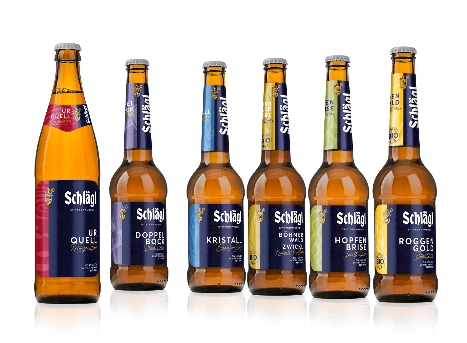 Alle Schlägl Biere aufgereiht