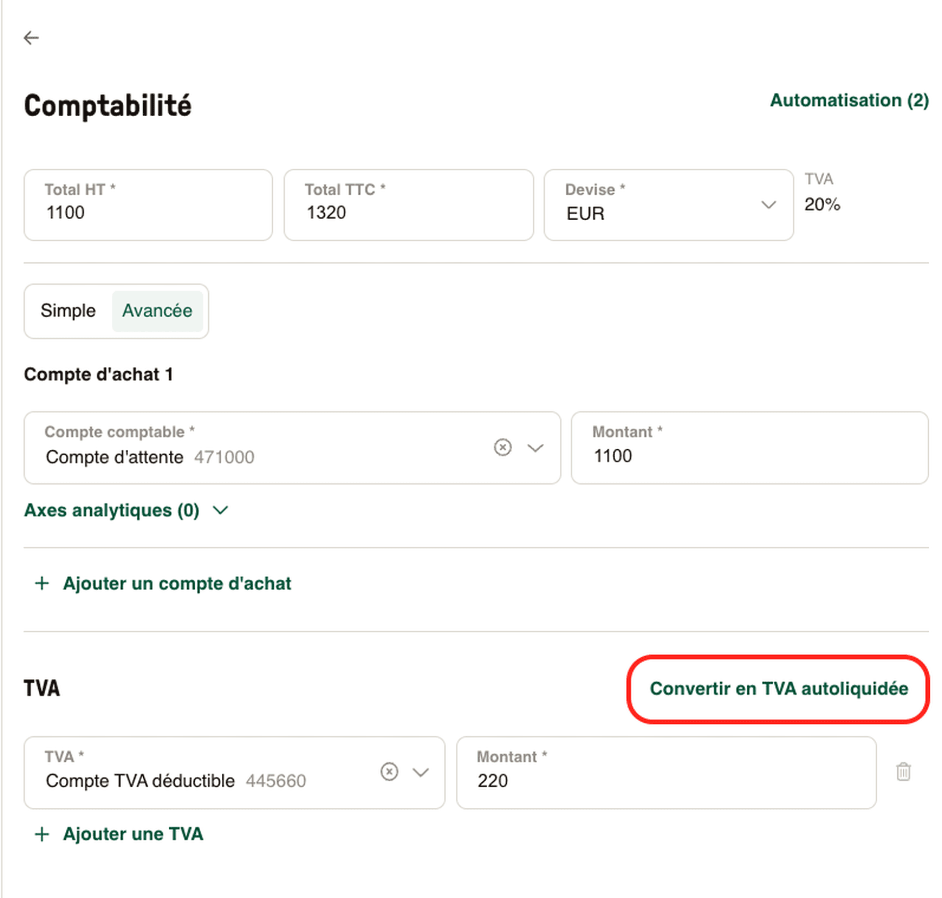 Facture TVA autoliquidée Libeo