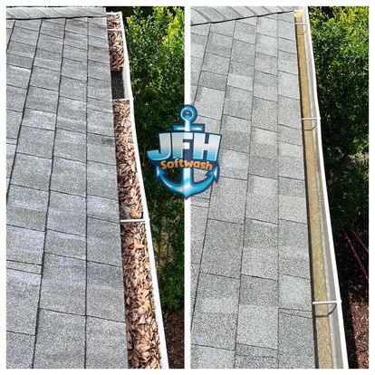 before and after picture of a gutter cleaning