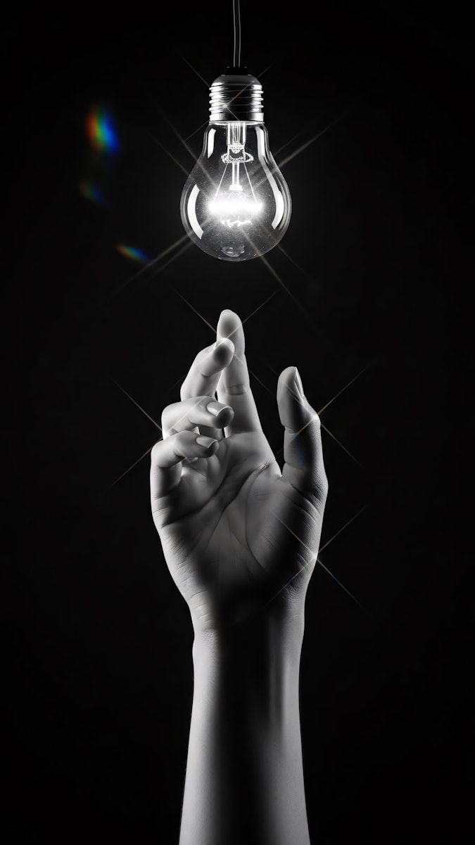 An image of an hand reaching towards a glowing light.