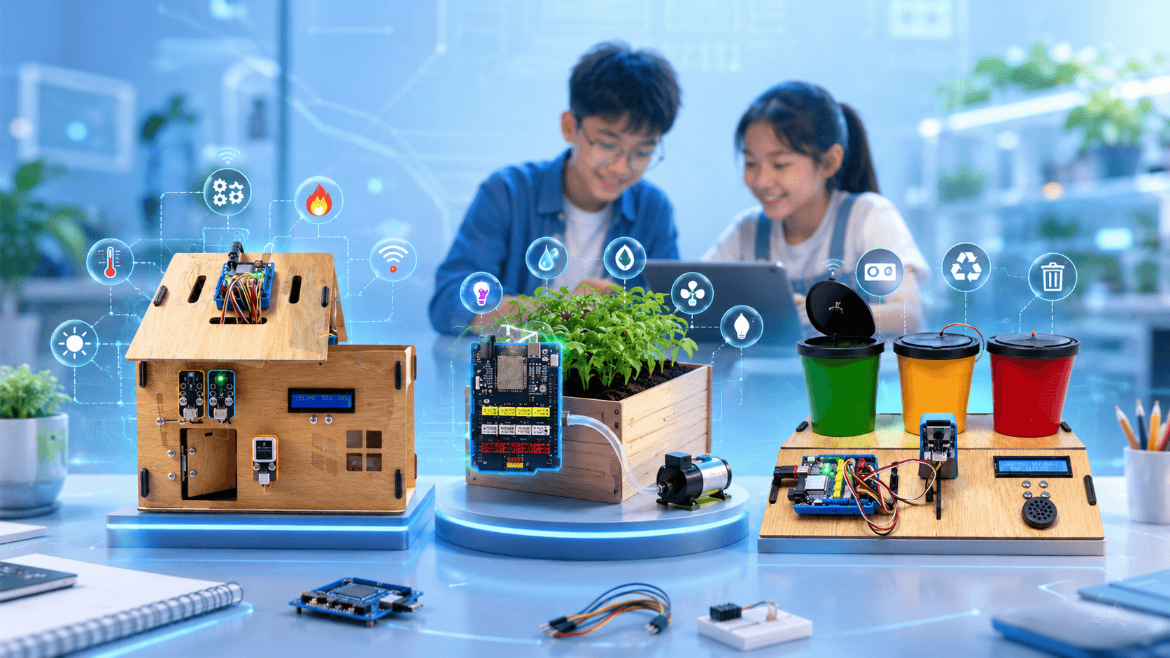 Học sinh học robotics trong lớp công nghệ