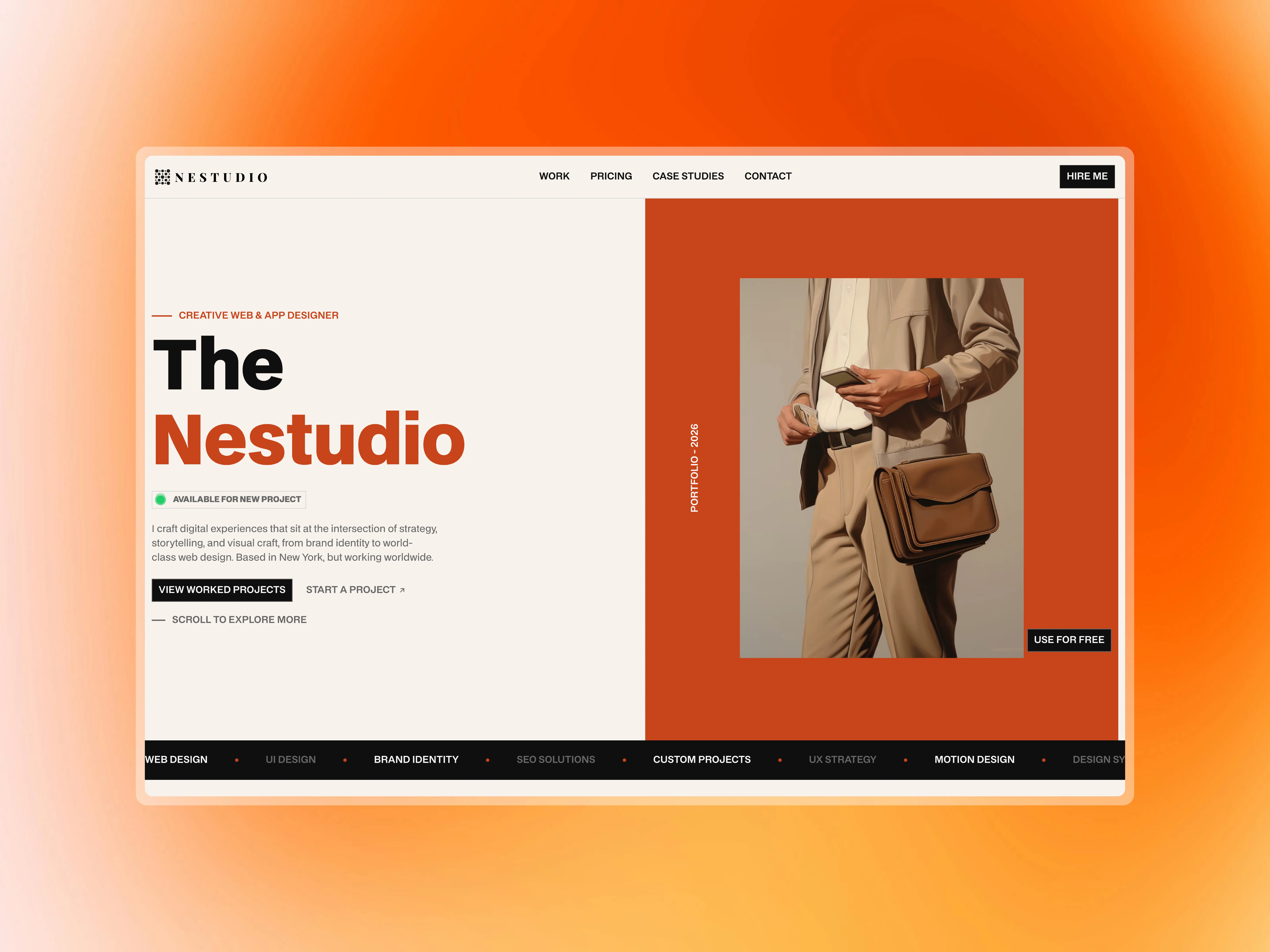 home page of nestudio portfolio website template