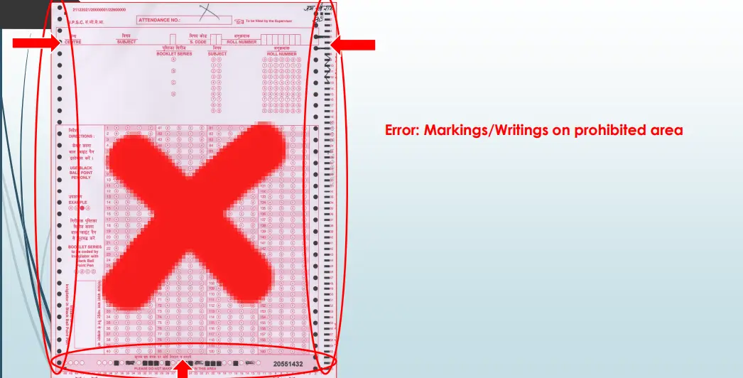 UPSC OMR Sheet Prohibited Area