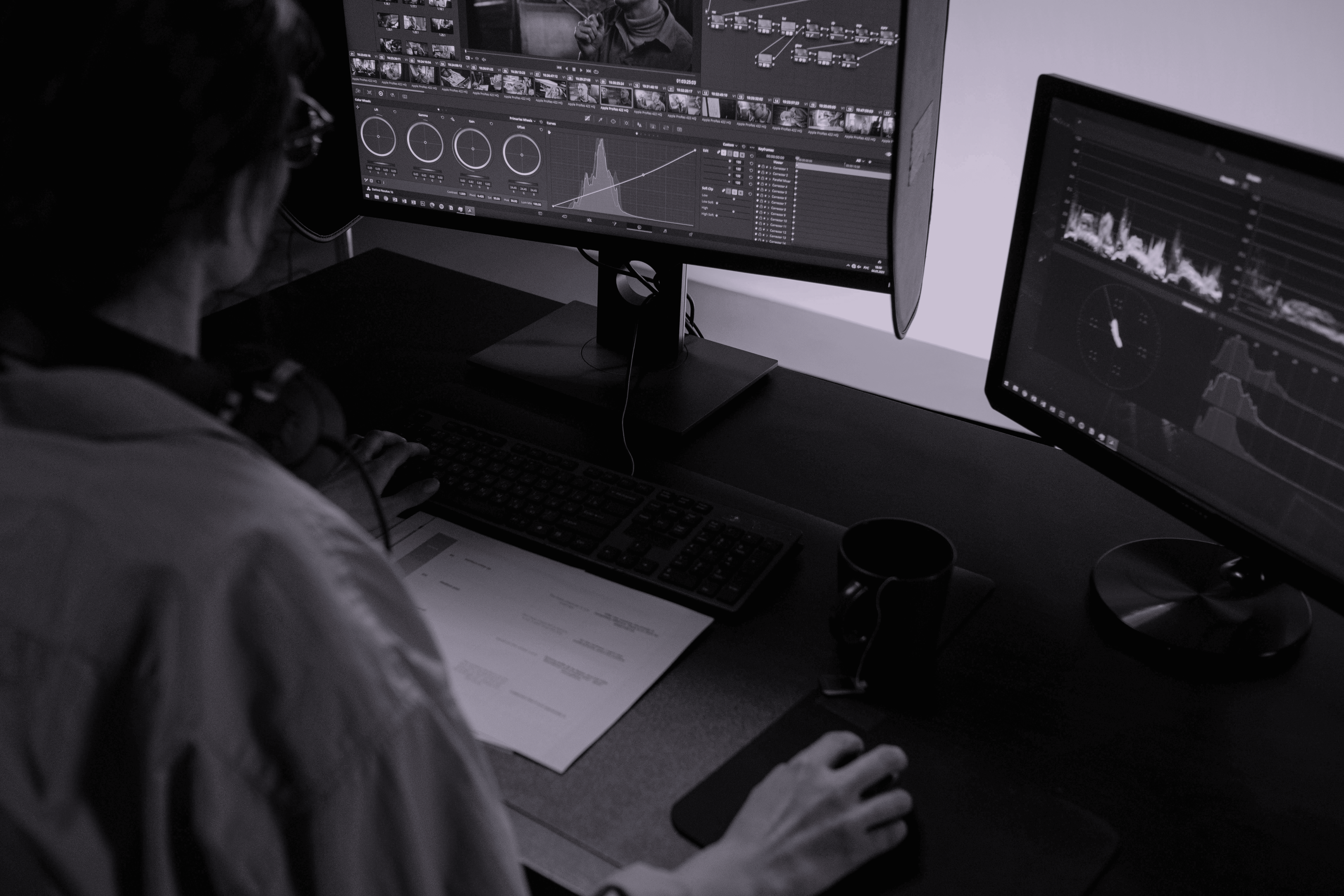 A video editor is cutting and editing a video for post-production