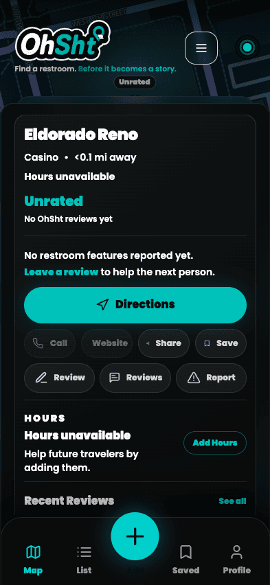 OhSht mobile screen showing review, rating, or contribution flow.