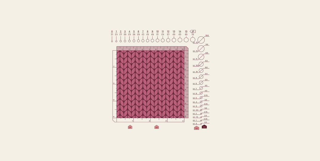 Illustration of a knitted gauge swatch in magenta