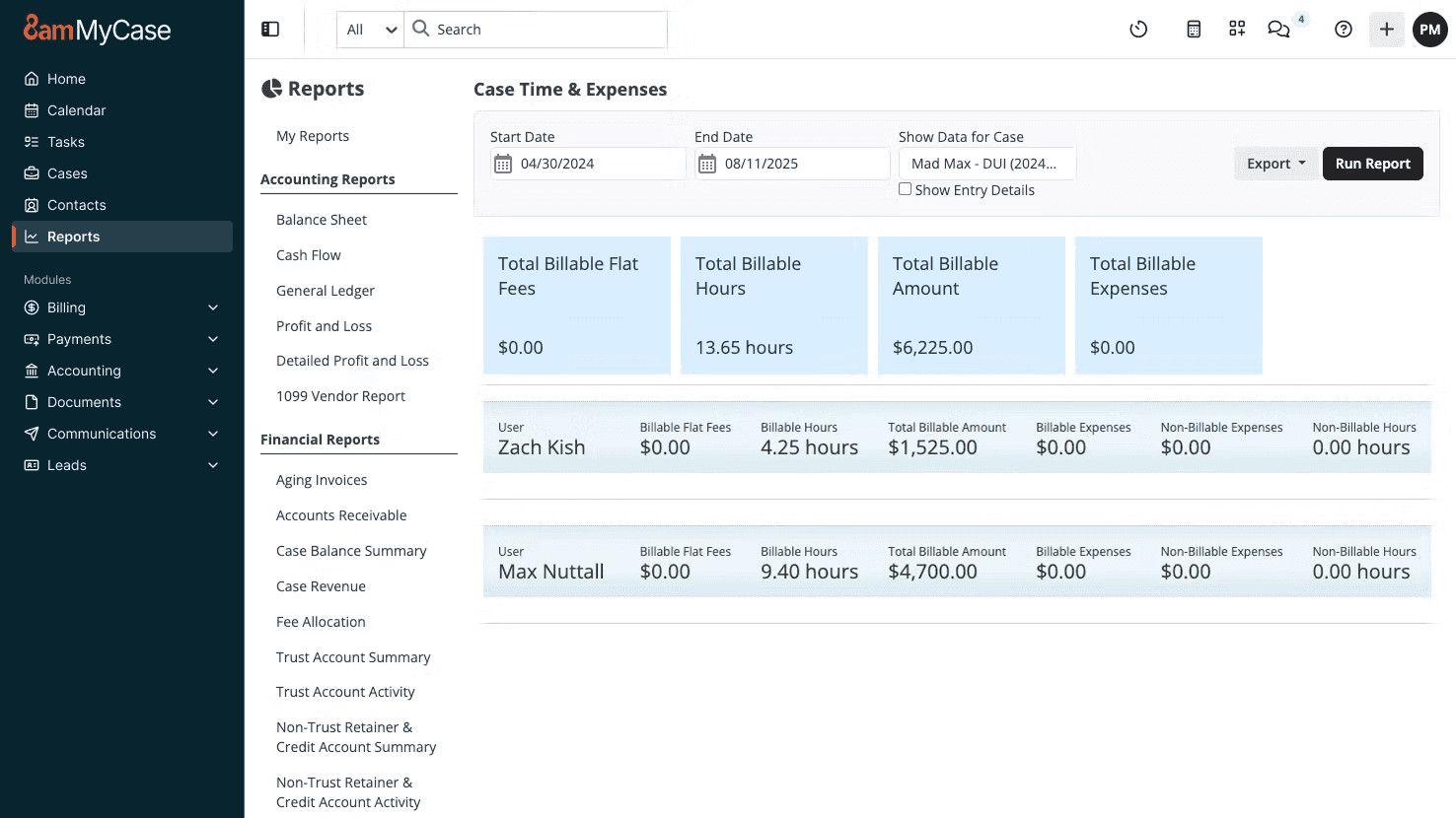 MyCase interface