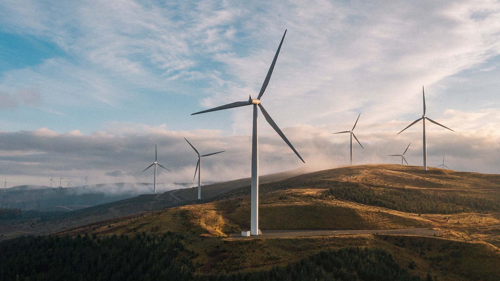 Windmill generators on a hill