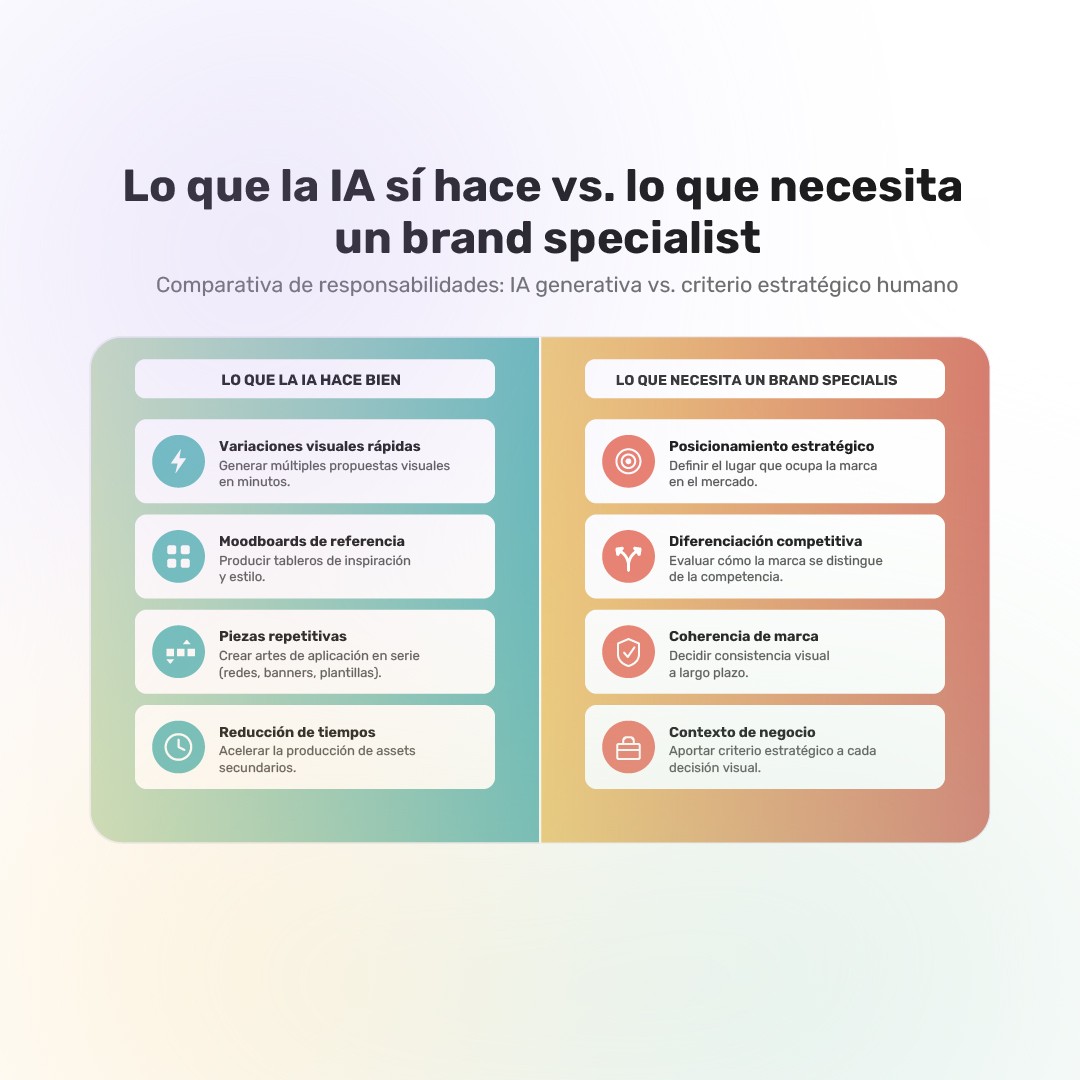 Comparativa entre tareas que resuelve la IA y las que requieren un brand specialist