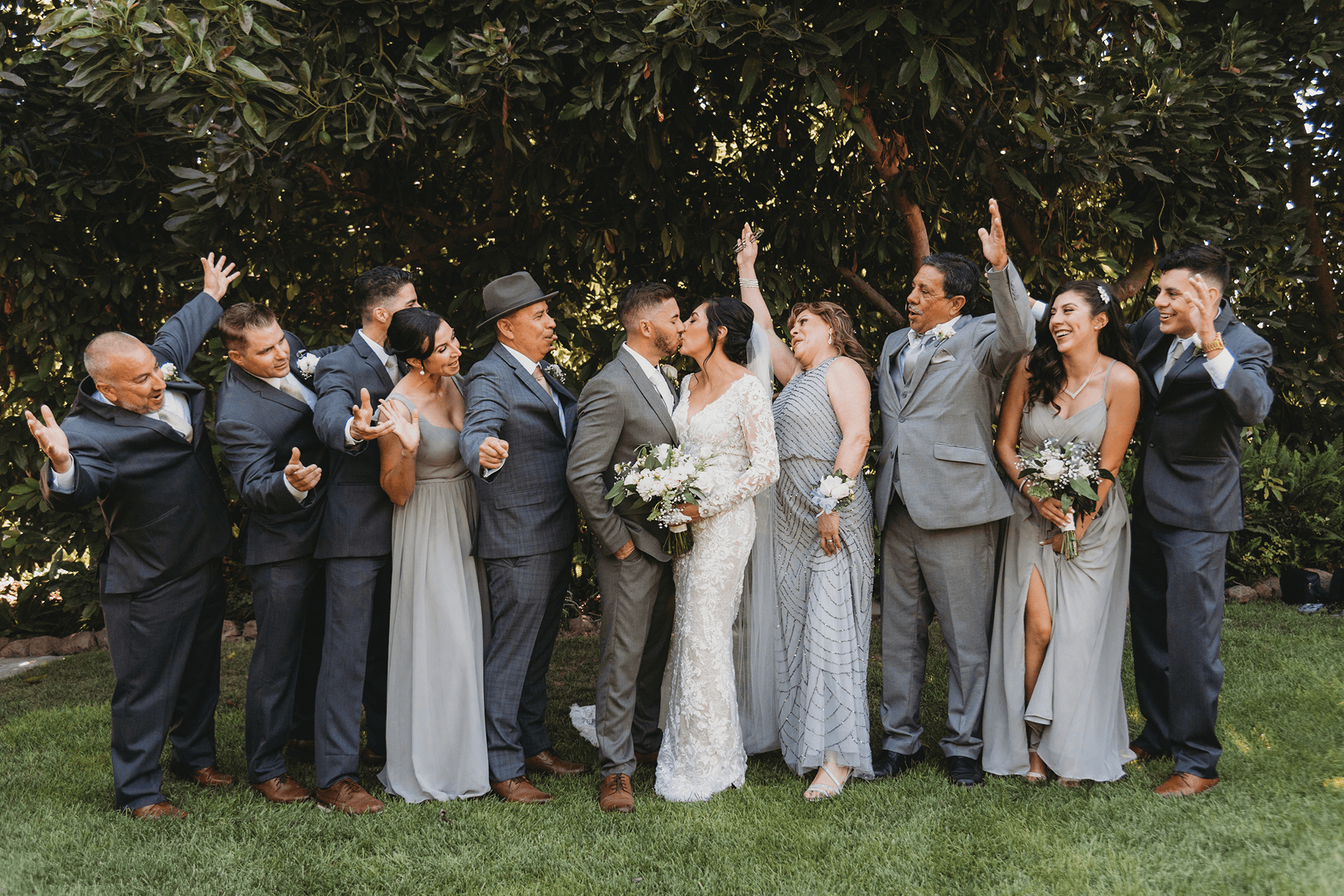 Flat lay wedding details with bouquet, rings, and sparkling bridal heels