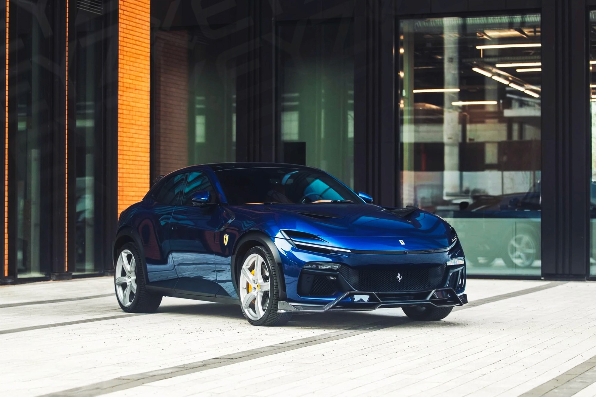Vue extérieure Ferrari Purosangue Bleu – Location SUV à Dubaï | Keyz Rent