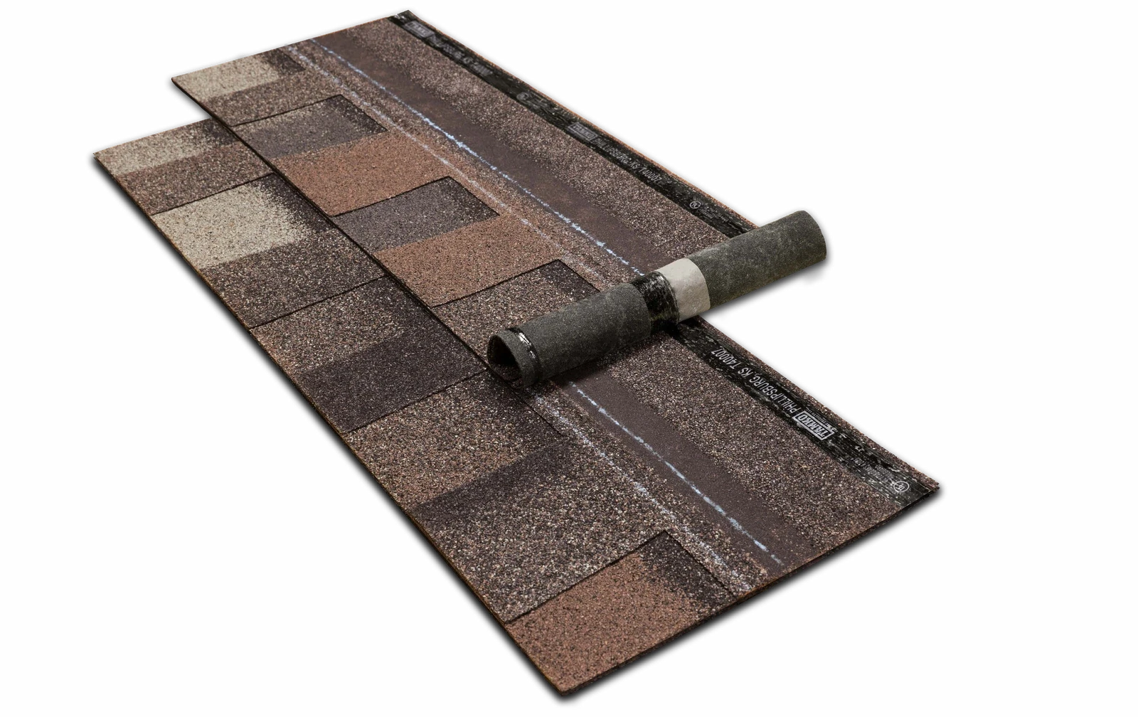 TAMKO HailGuard manufacturer cutaway showing the granulated shingle surface and peeled-back laminated layers.
