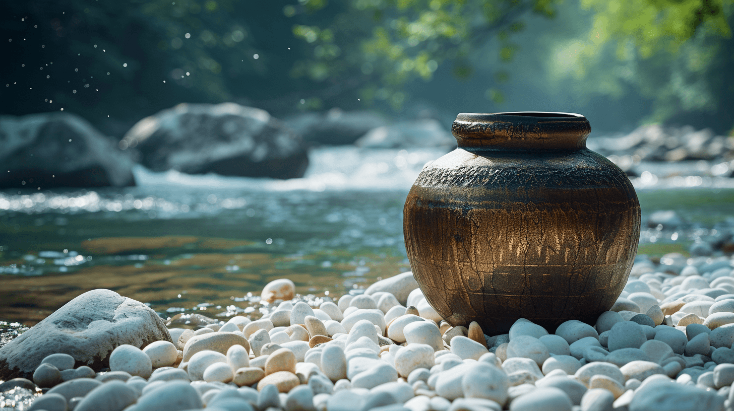 urn next to a river