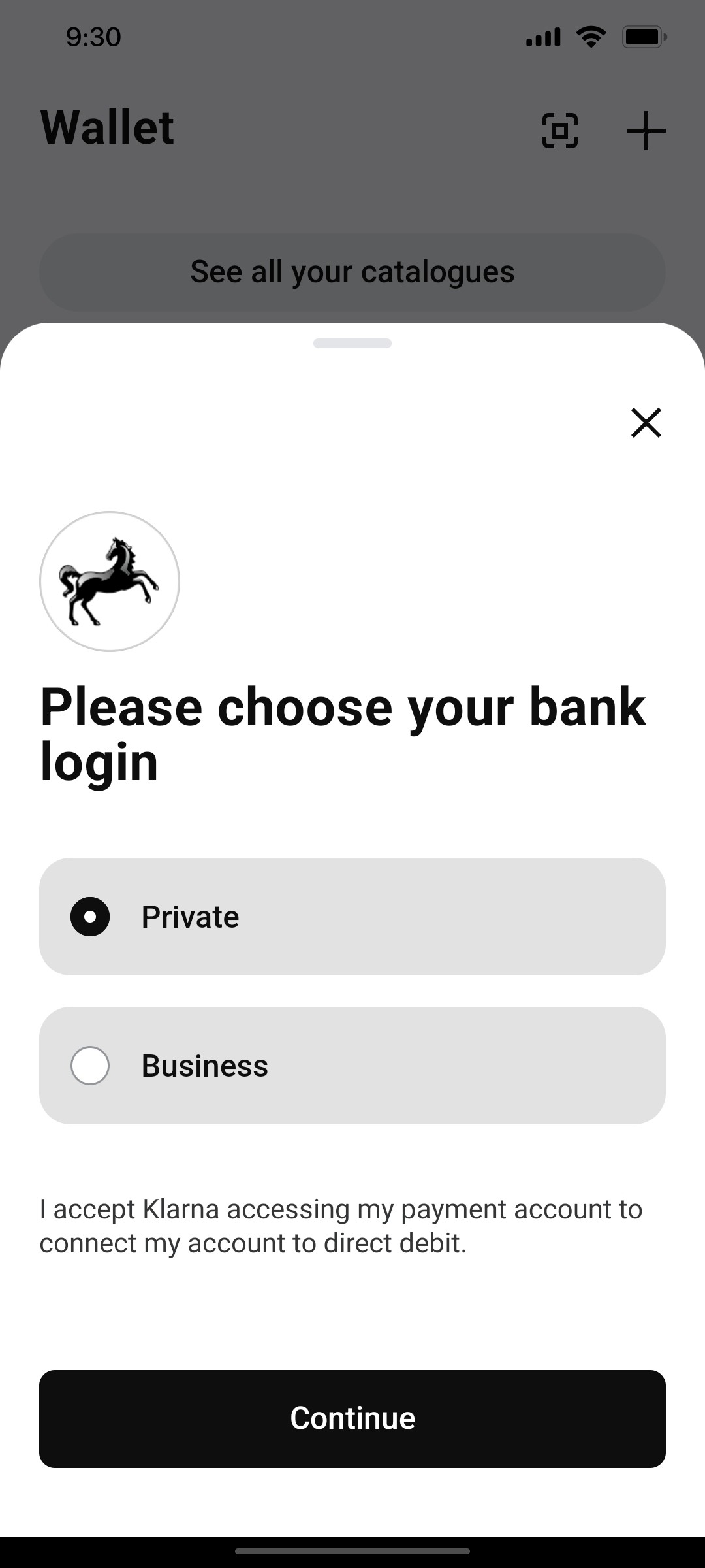 Klarna Private Page Screen
