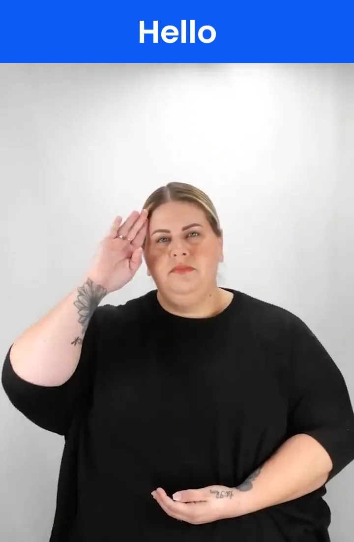 A Deaf signer signs HELLO in ASL