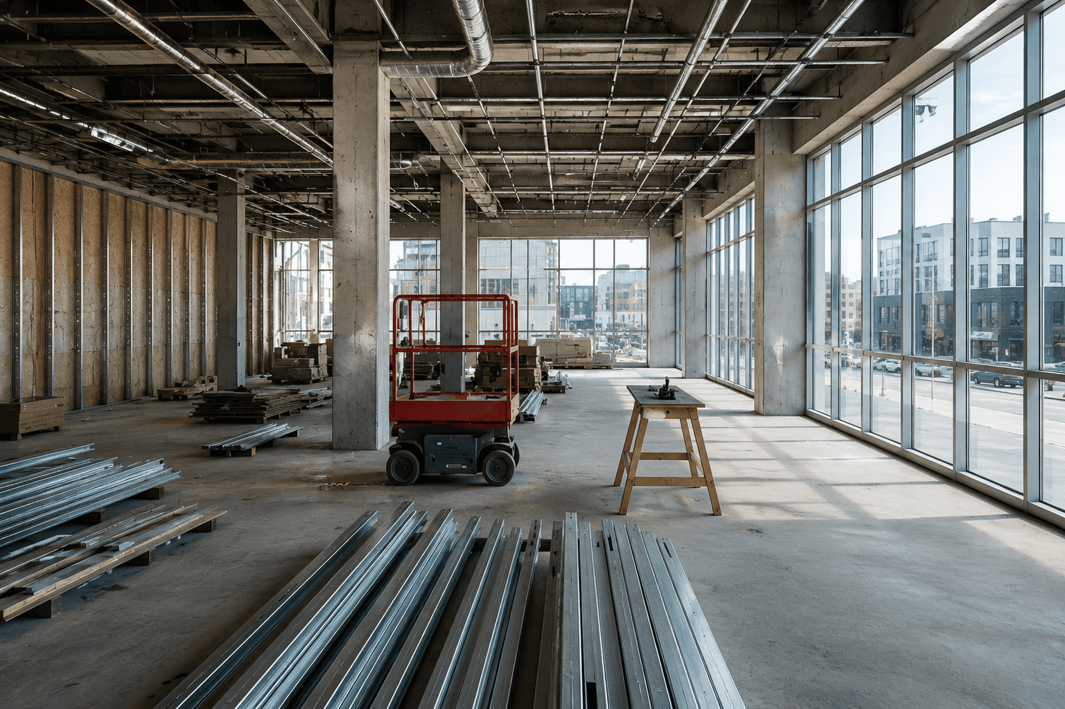 Commercial construction team inspecting a retail space before site preparation and project mobilization in Ontario.