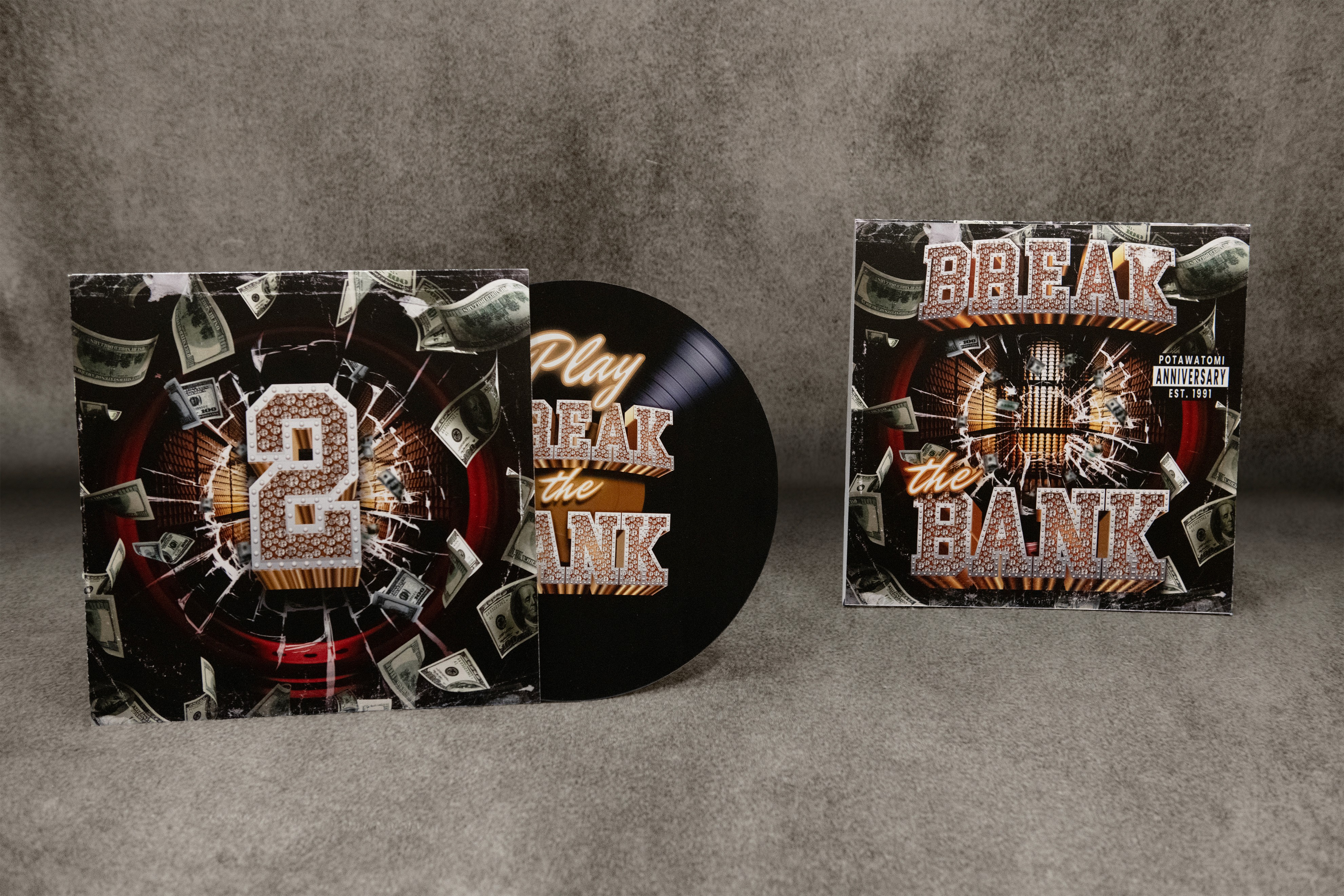 Photo of Break the Bank vinyl record-style prizes