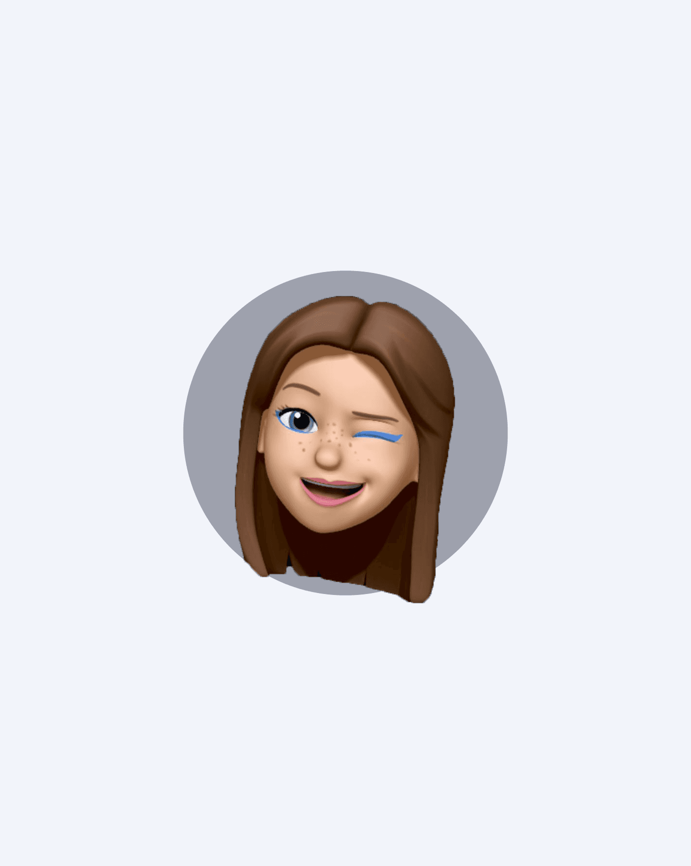 Emoji de femme avec des cheveux bruns, clignant de l'œil et souriant, avec des taches de rousseur