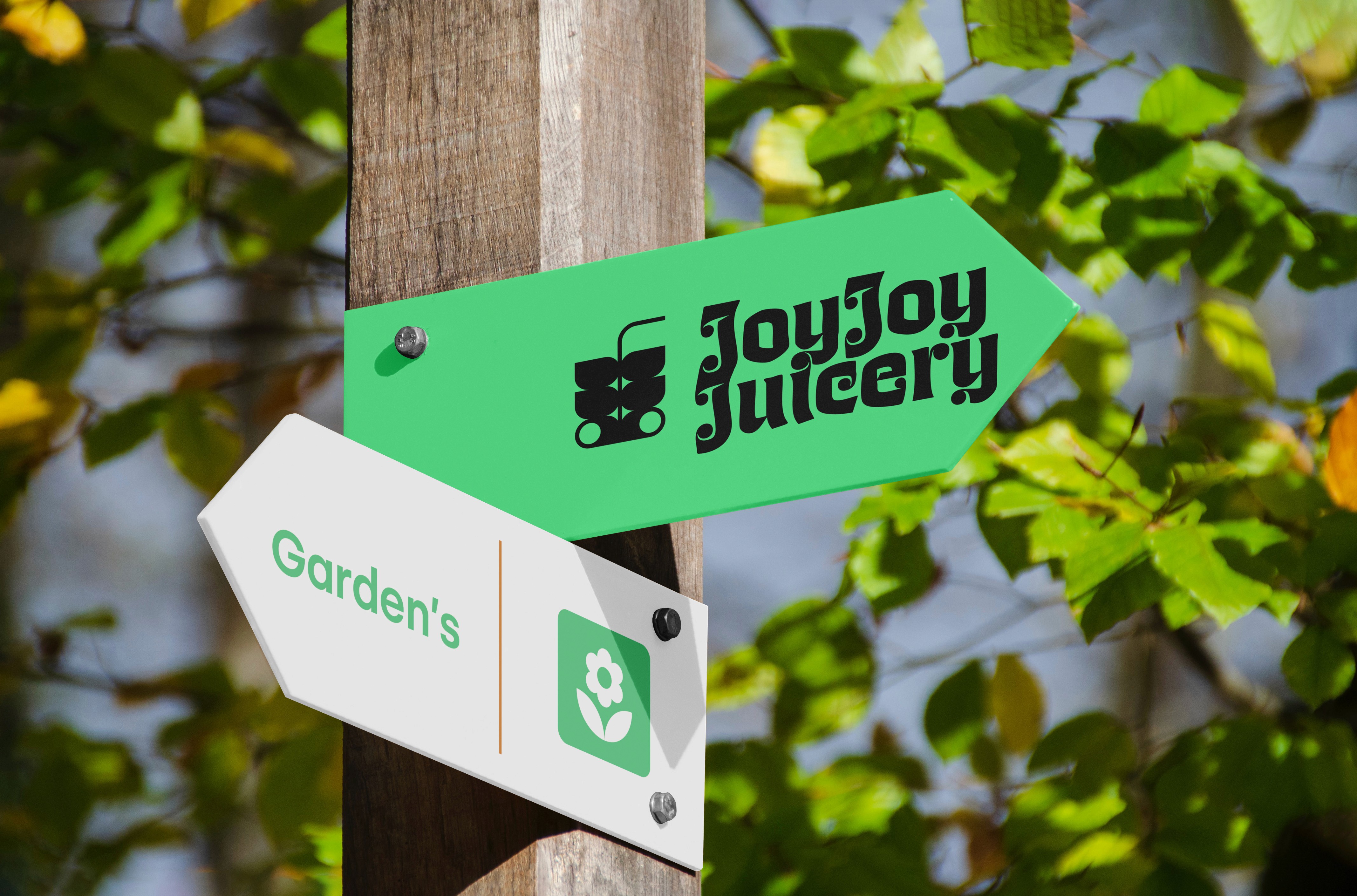 Street signage for JoyJoy Juicery