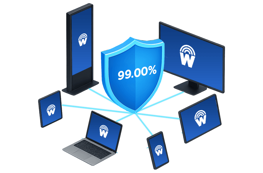 digital signage software for government offices 99.00% uptime guarantee