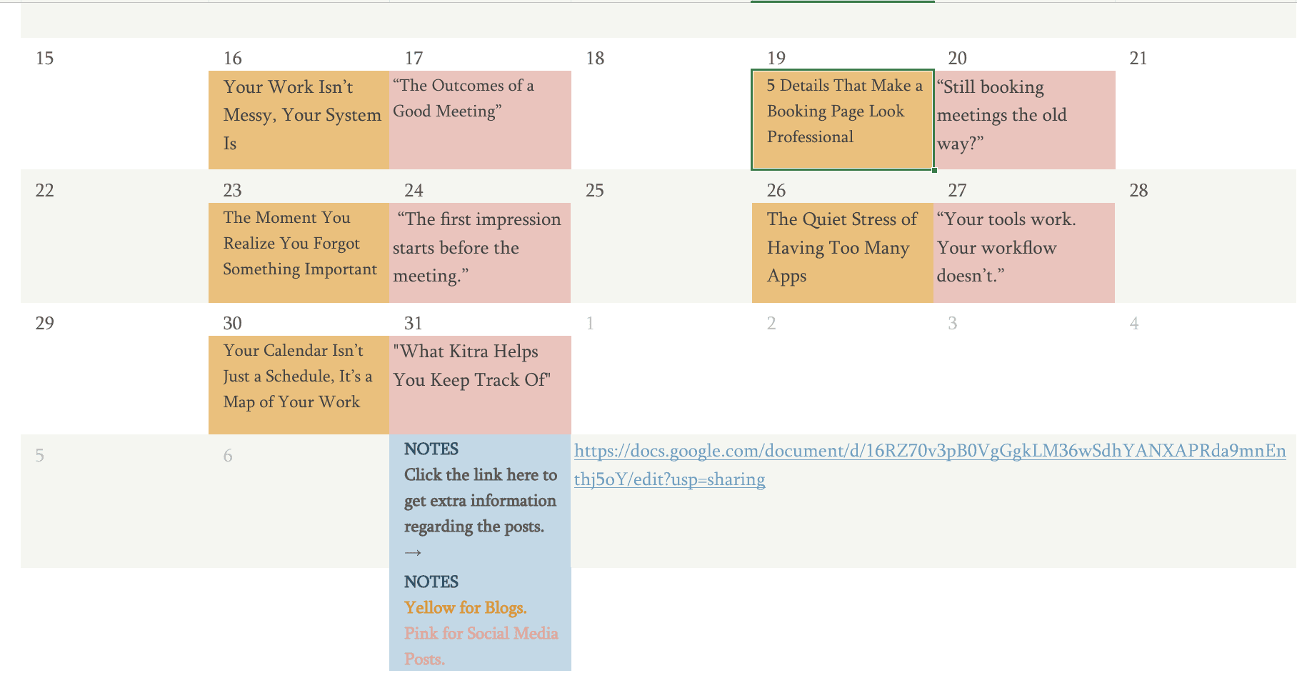 A weekly calendar example in Kitra