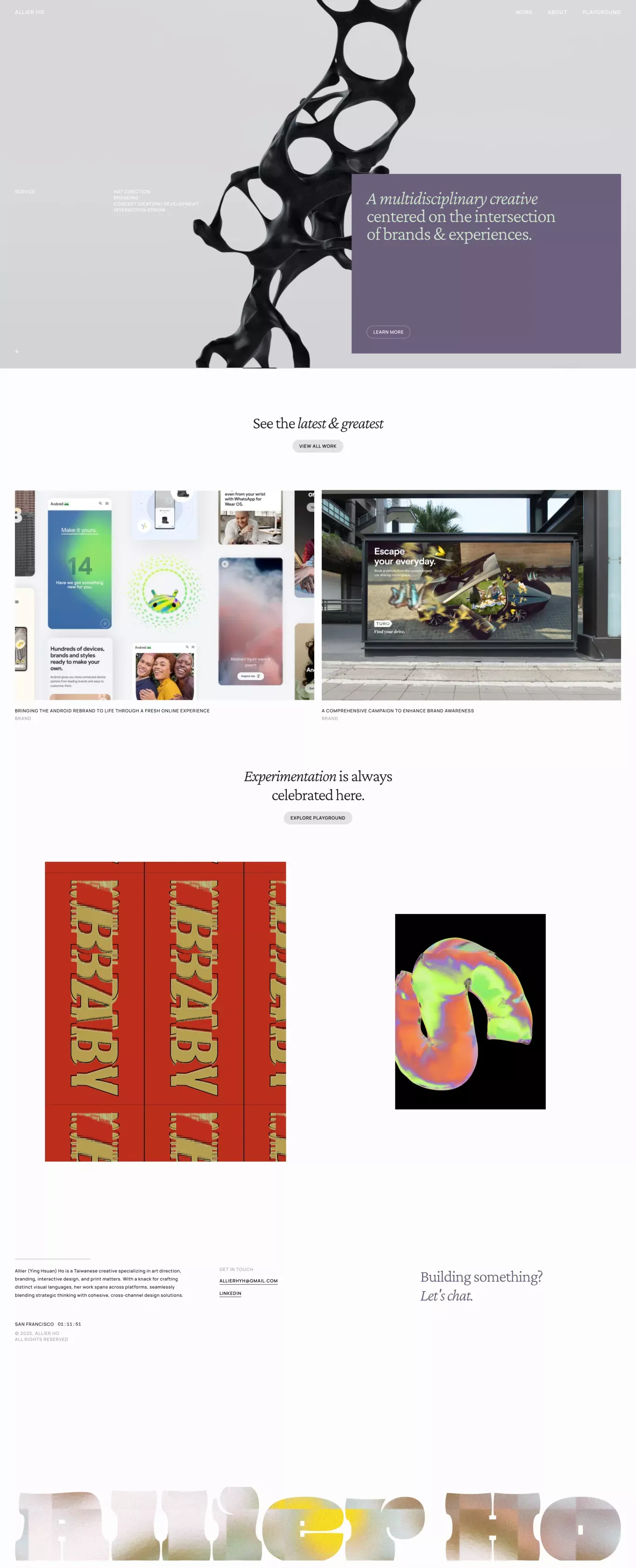 Allier Ho portfolio page screenshot showcasing Design design