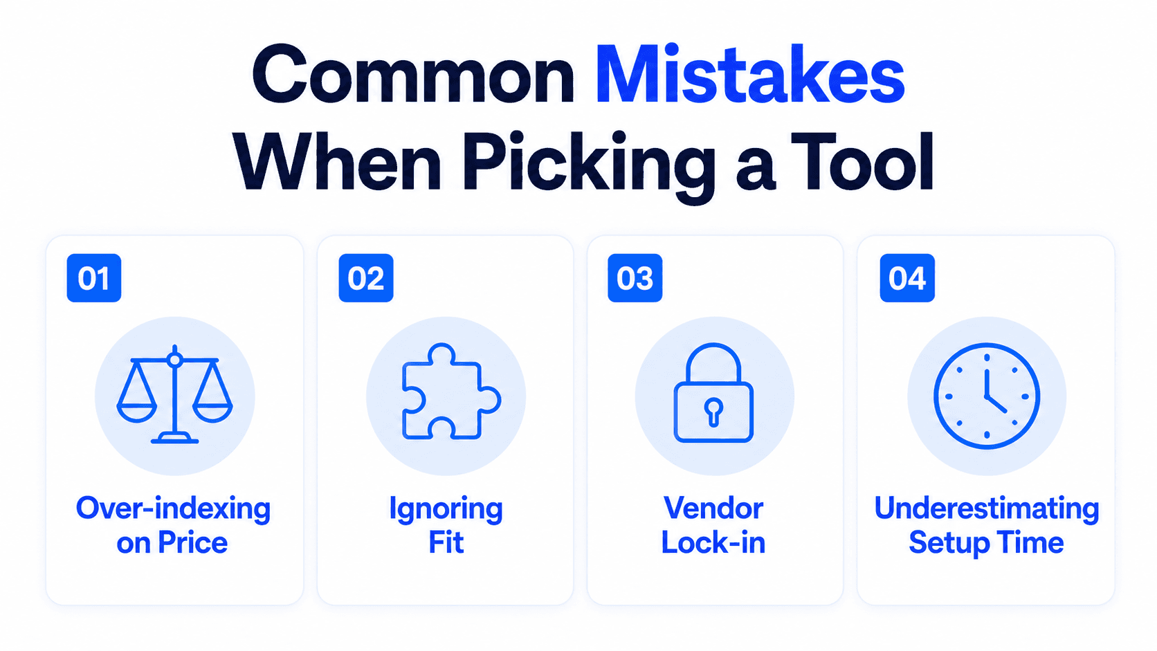 Numbered grid of four common mistakes when choosing a LinkedIn carousel generator tool.