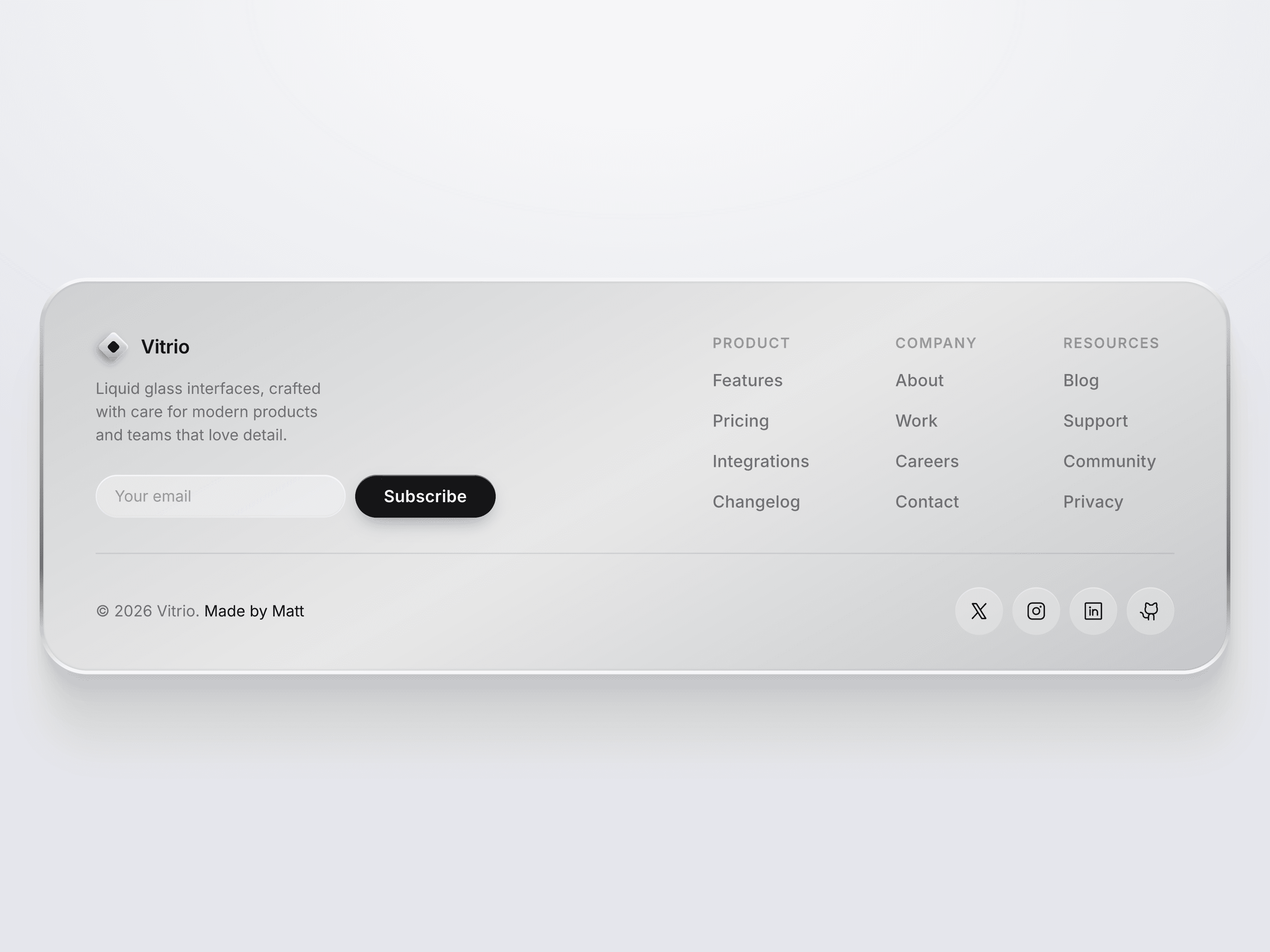 Liquid Glass Footer — Framer component preview
