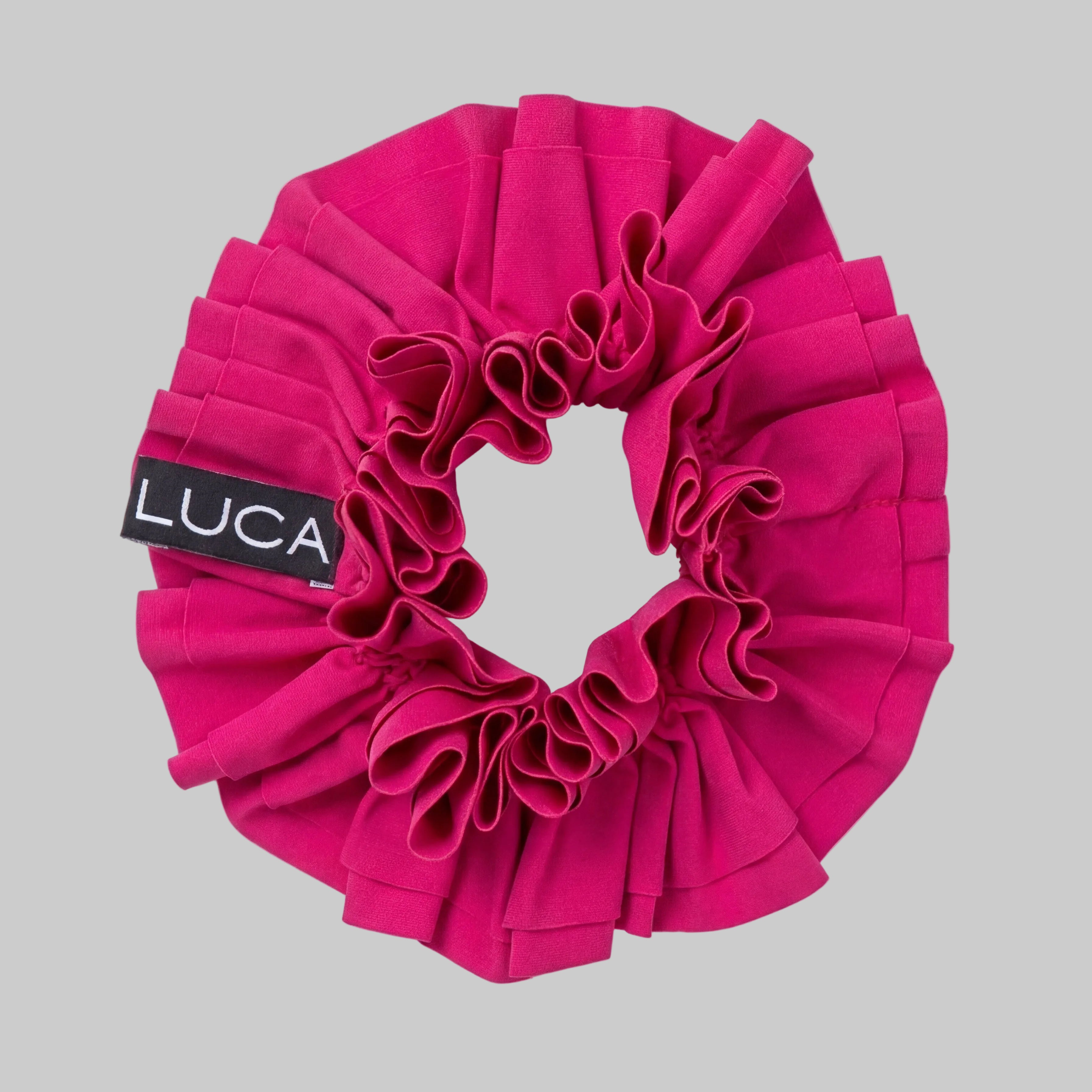 LUCA Uplift Italian fabric hair scrunchie in hibiscus - flat lay