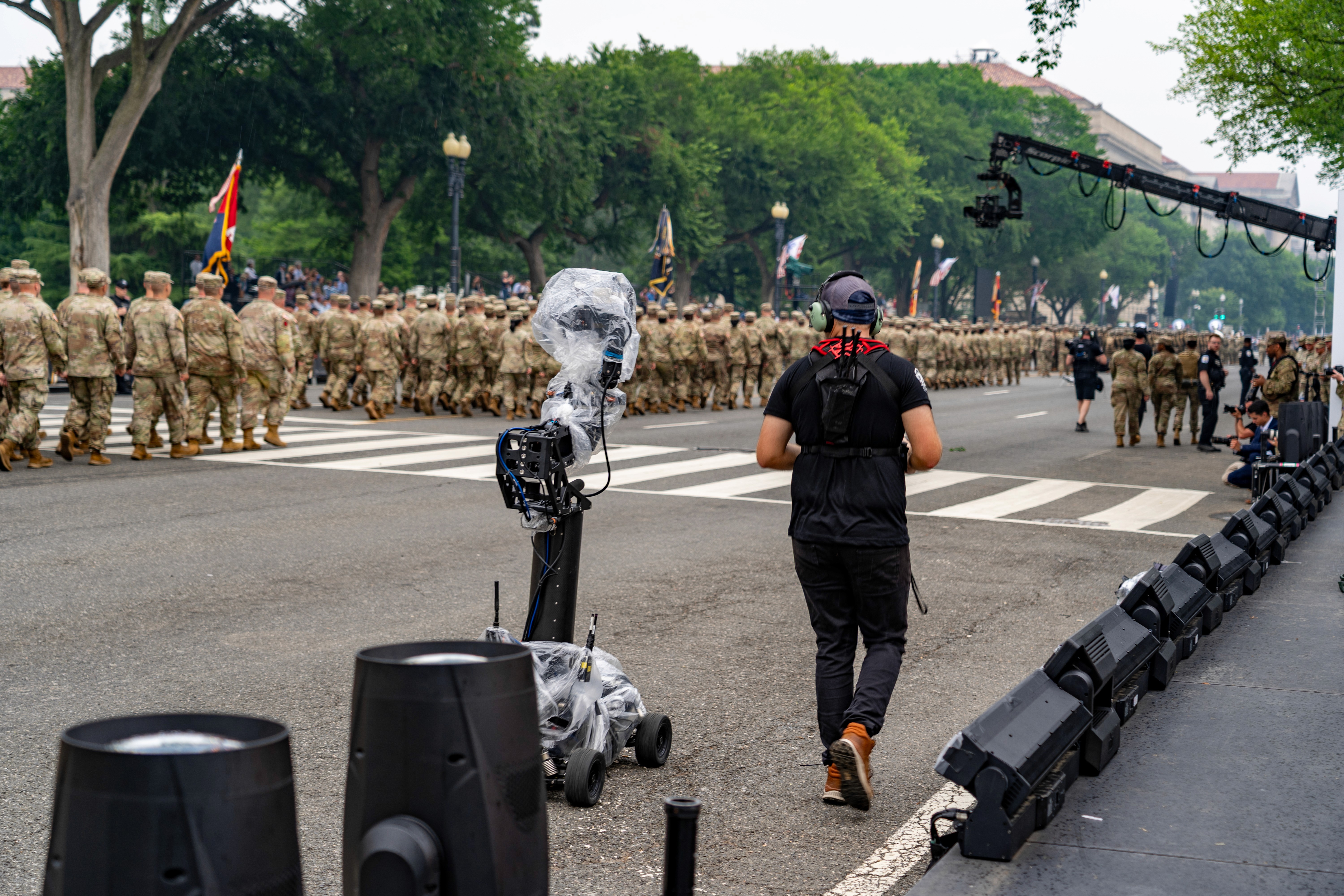 US Army 250th Celebration with soldiers and film crew