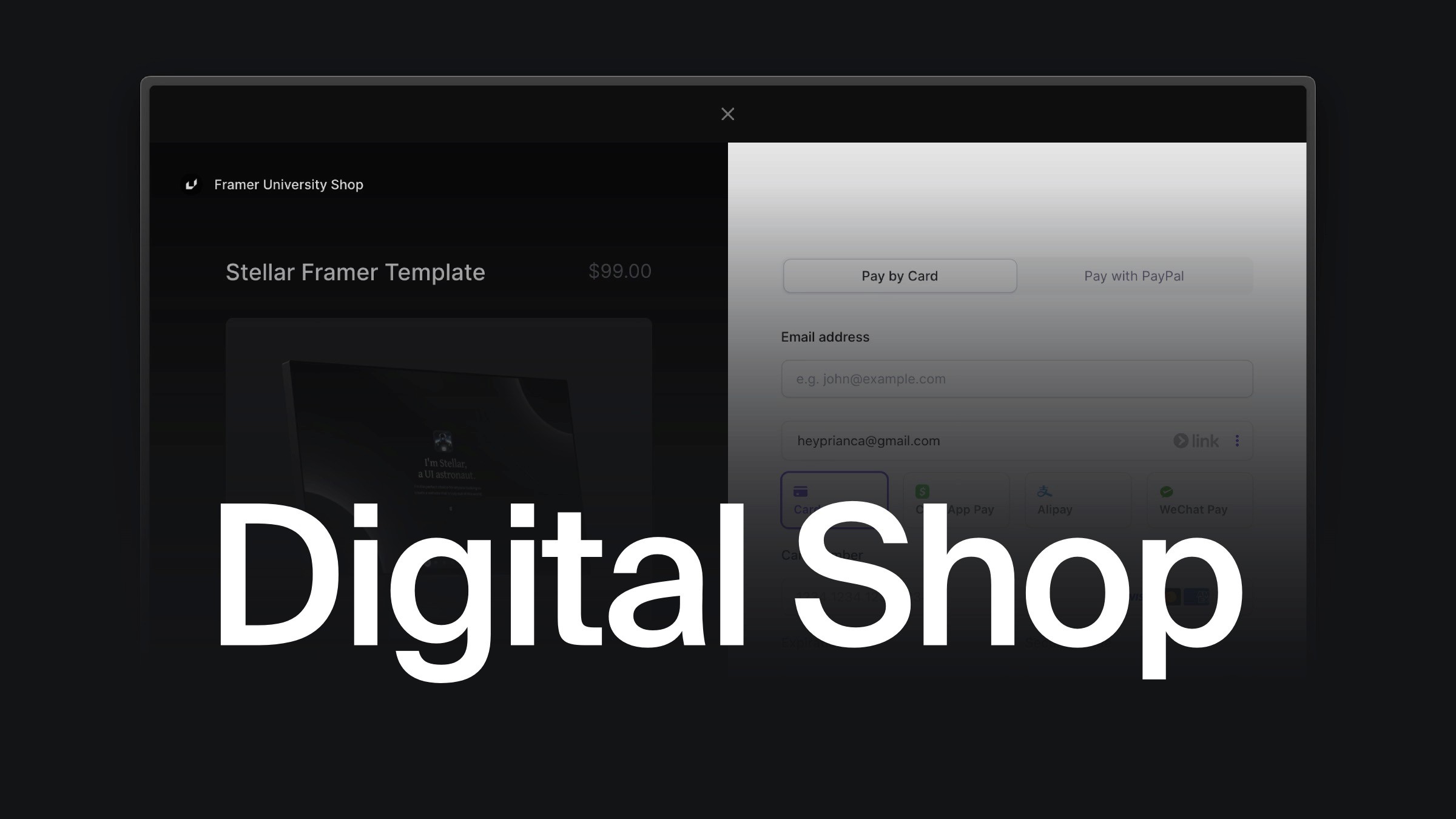 Digital shop interface for purchasing templates