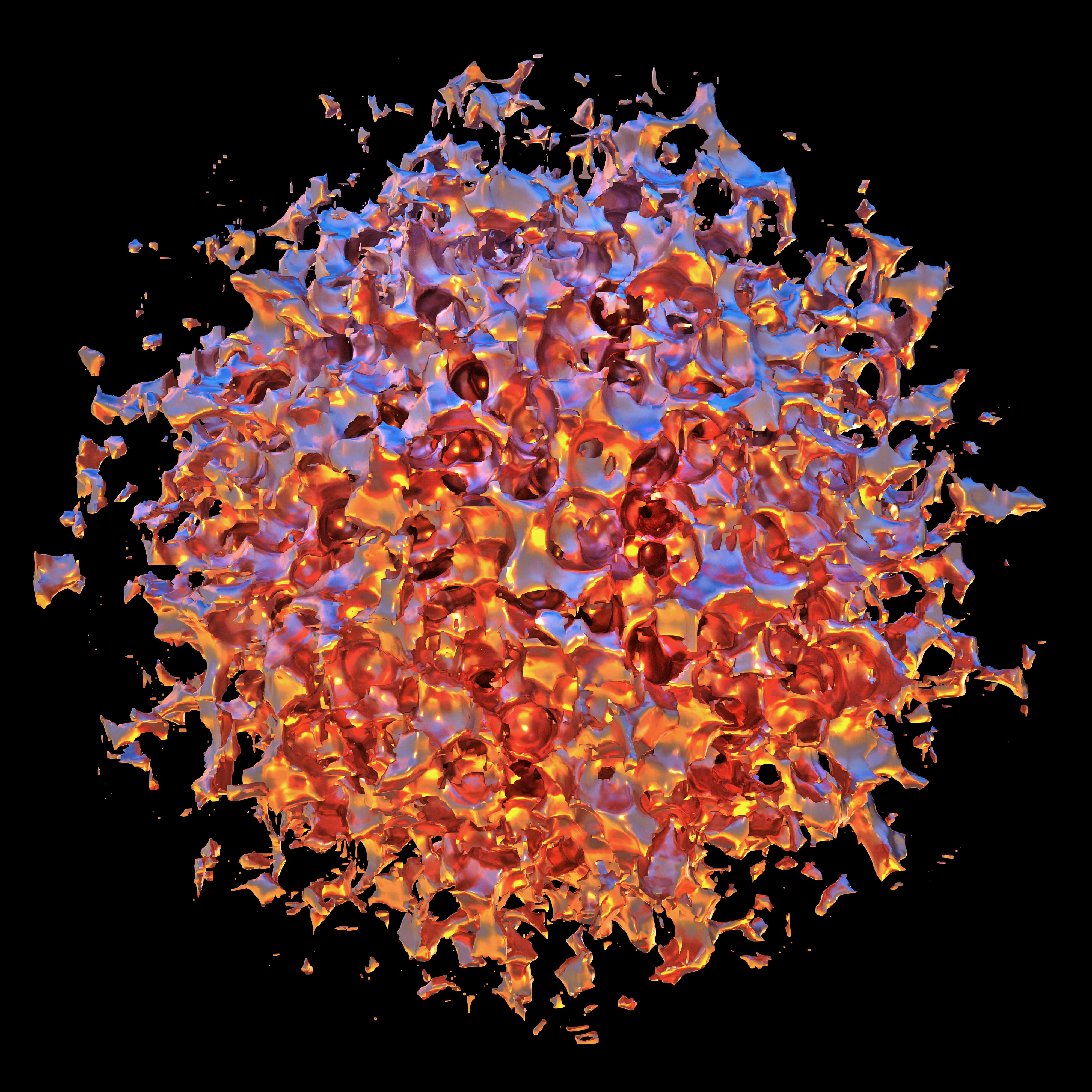 Abstract, colorful, and porous structure.