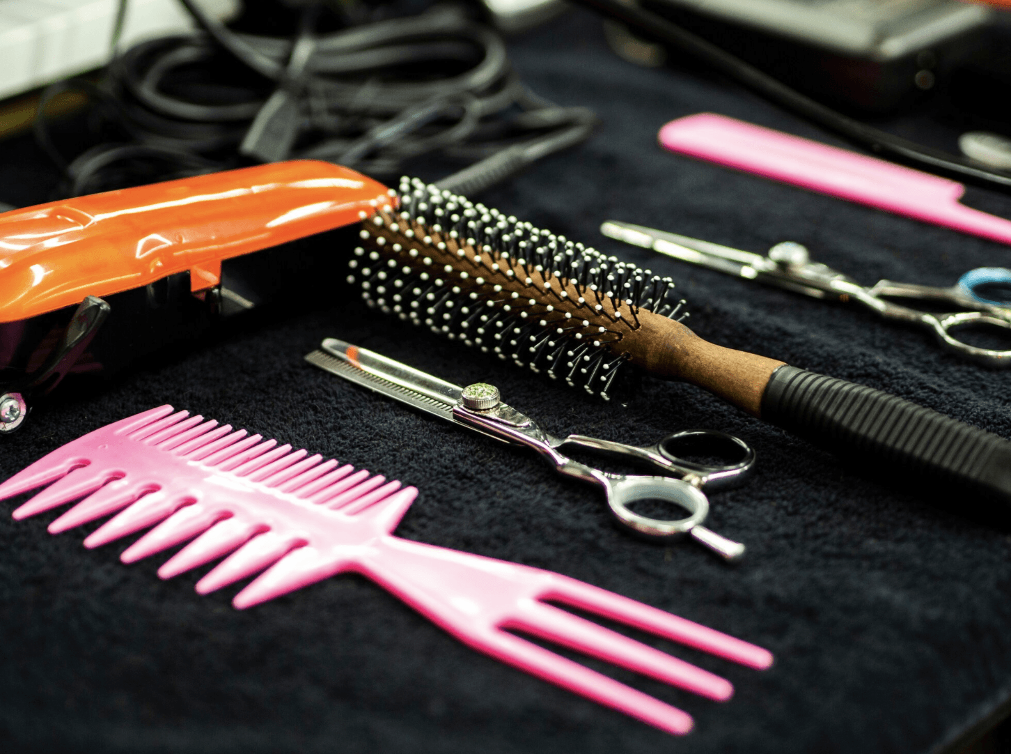 professional hairdressing tools on salon table