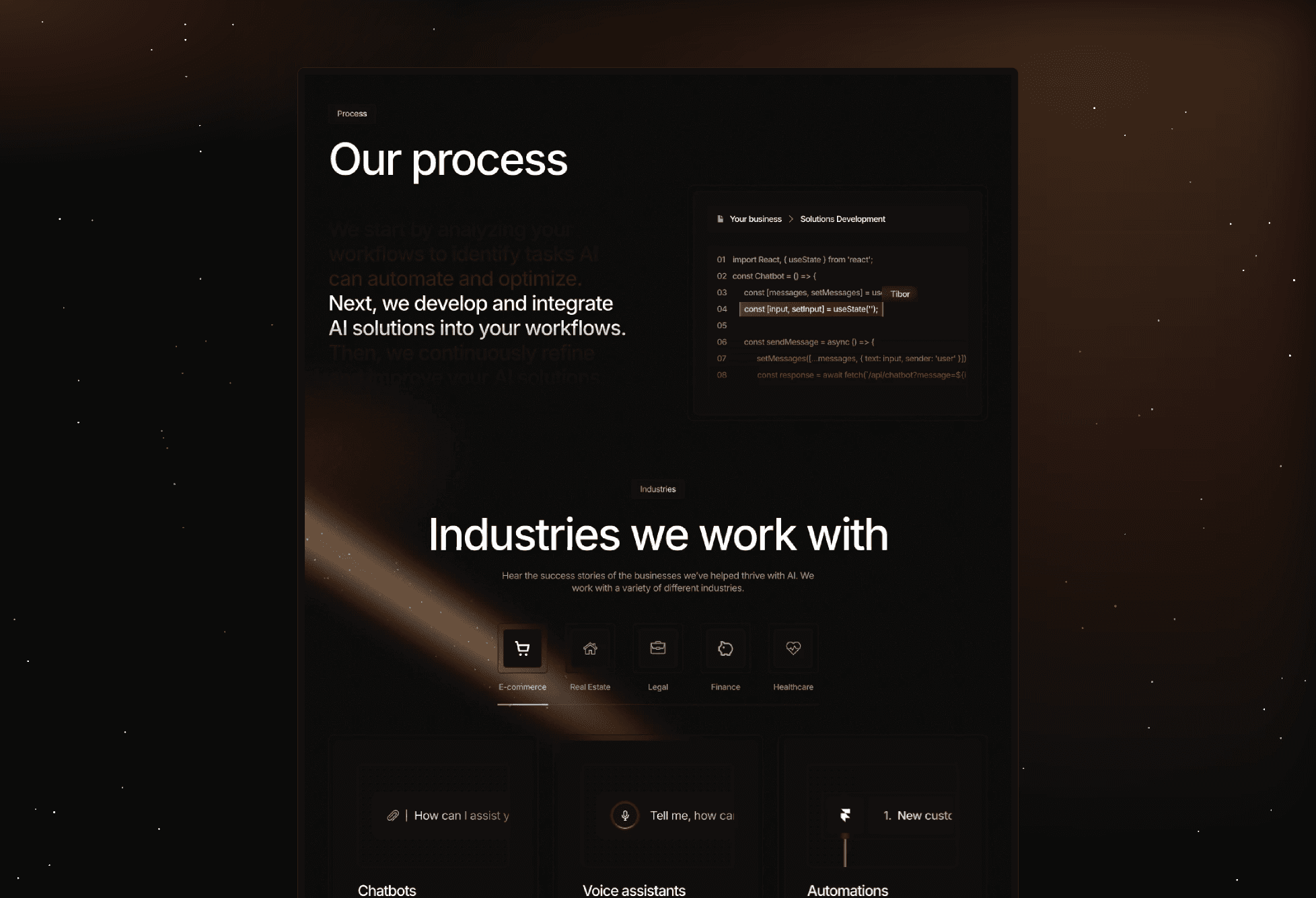 Auralis Framer Template Mockup Process & Industries section