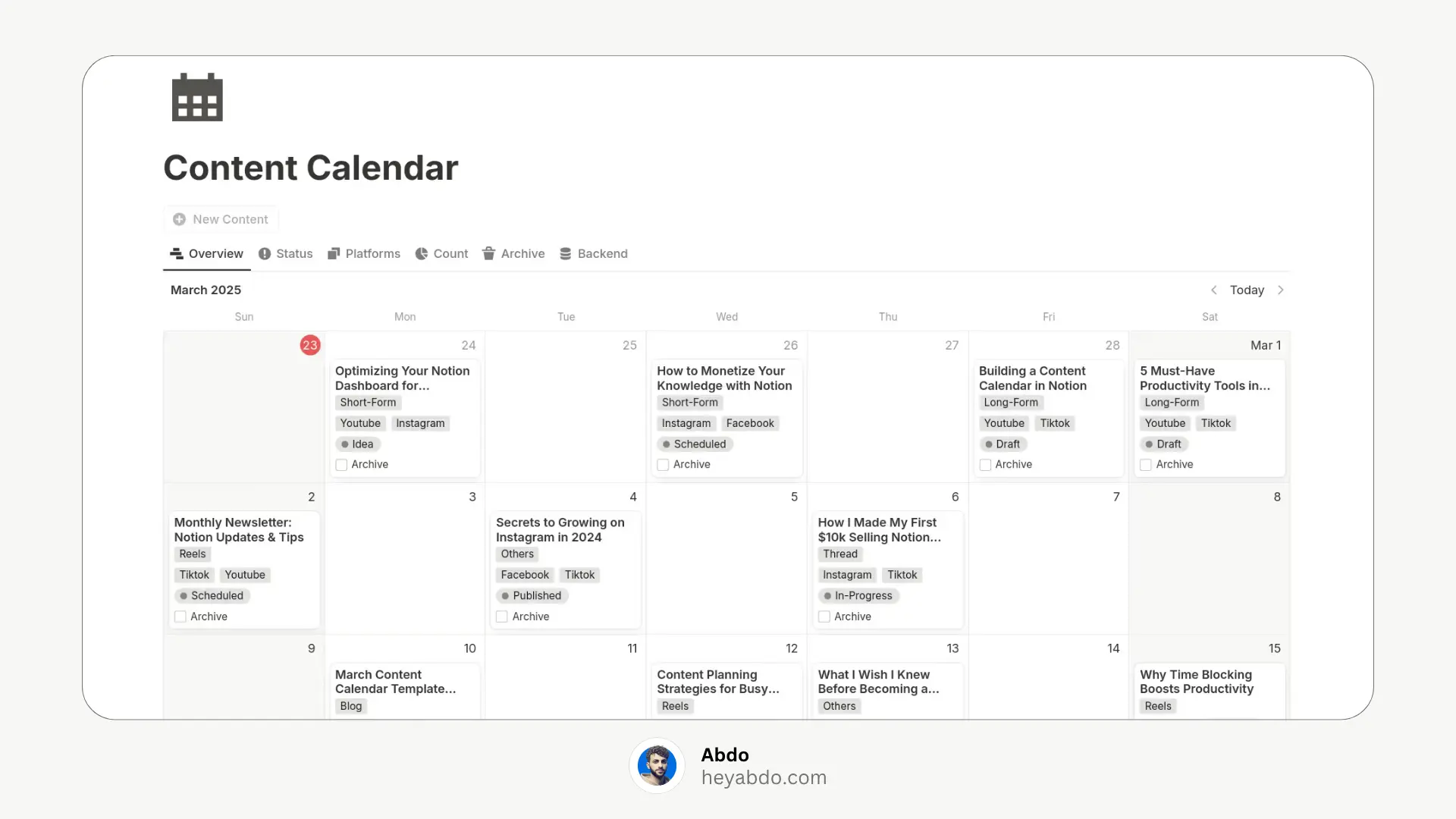 Notion Content Calendar