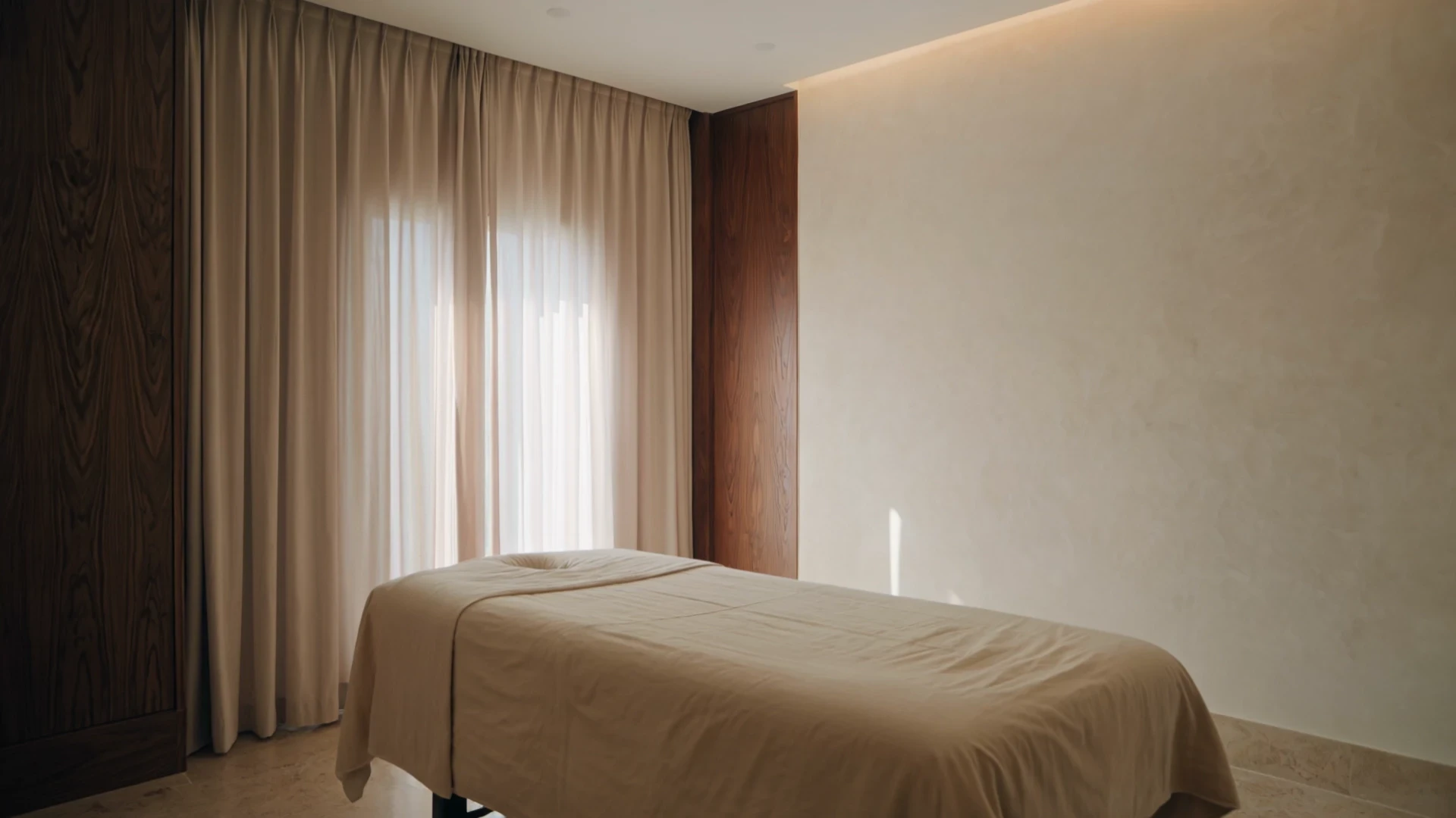 A private massage room with linen and natural light