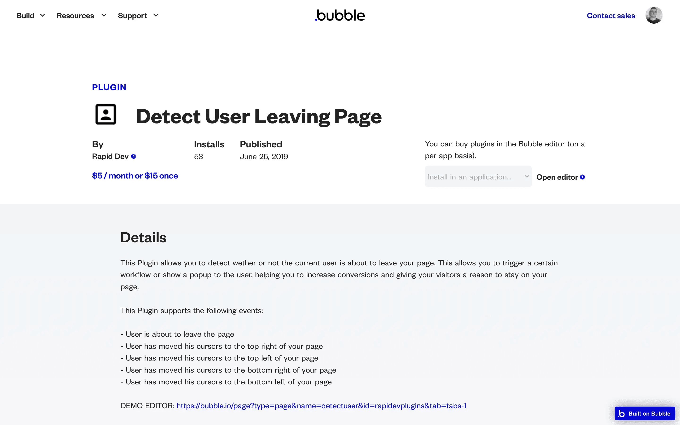 Bubble.io detect user leaving page plugin