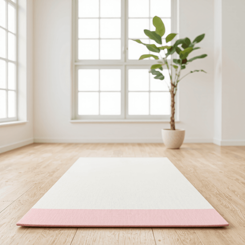 product photography of a rectangular mat with a smooth surface, designed for use in yoga or exercise