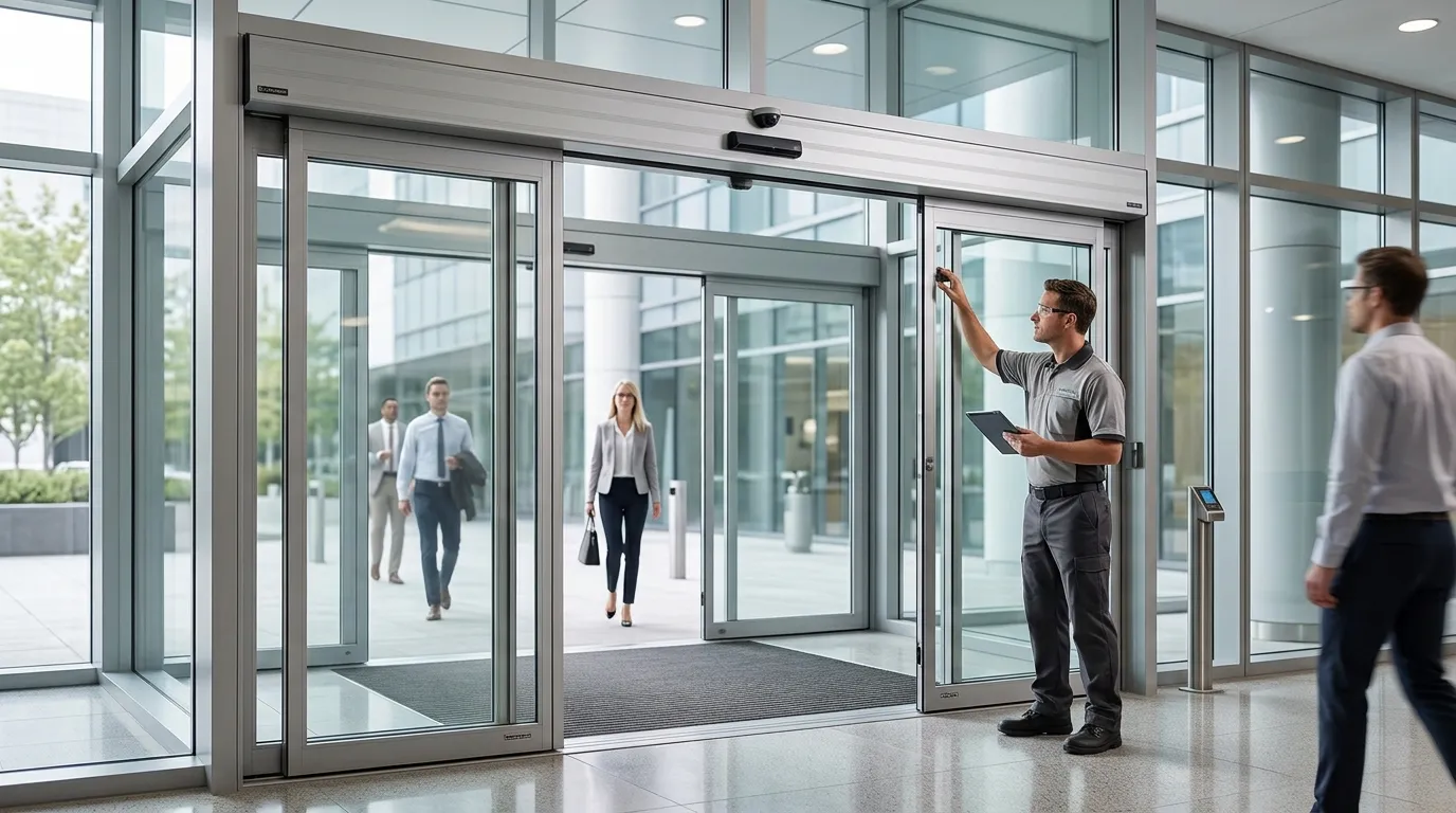 Automatic door safety inspection with sensors in a commercial building