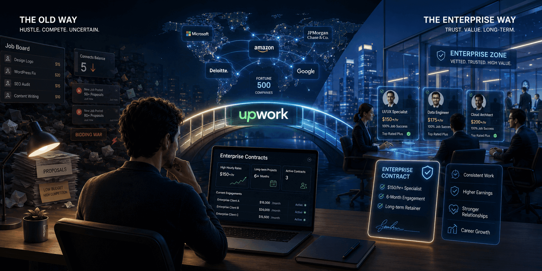 Illustration about how to land enterprise clients on upwork