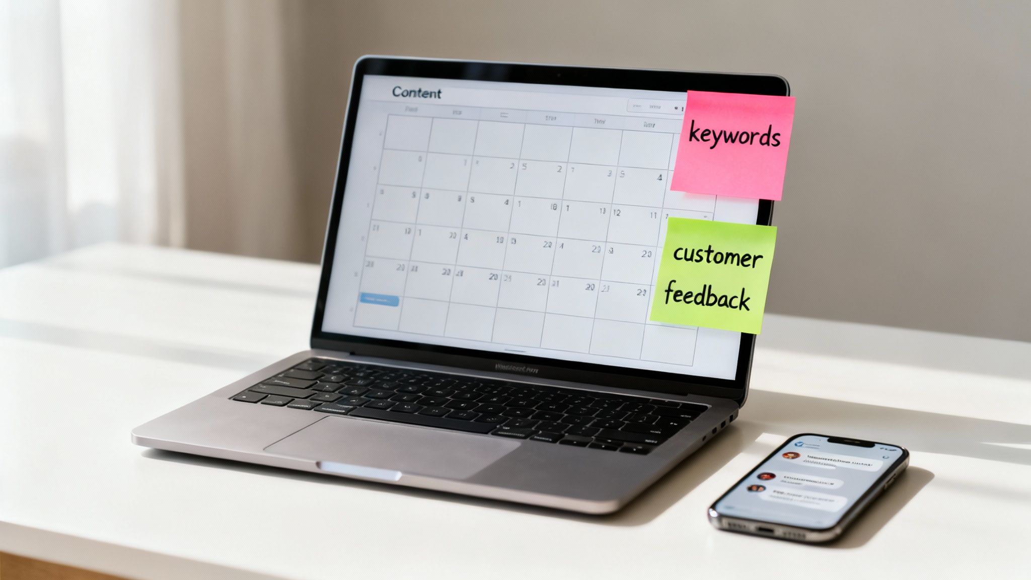 A person writing on a laptop with a cup of coffee nearby, representing the content creation process.