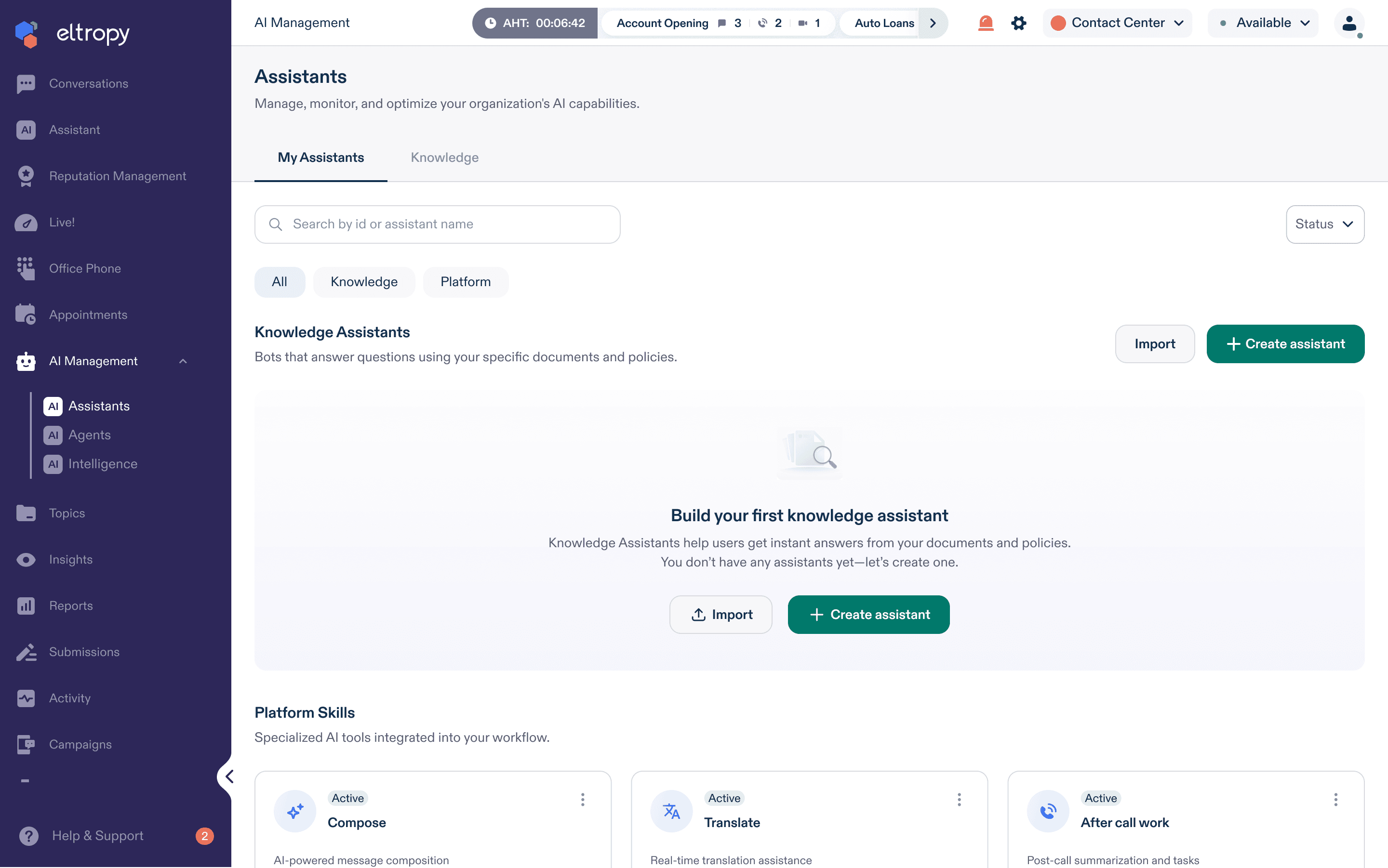 empty state AI Assistant