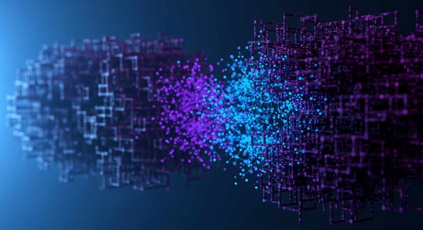 AI fan-out concept showing data branching across interconnected neural network structures