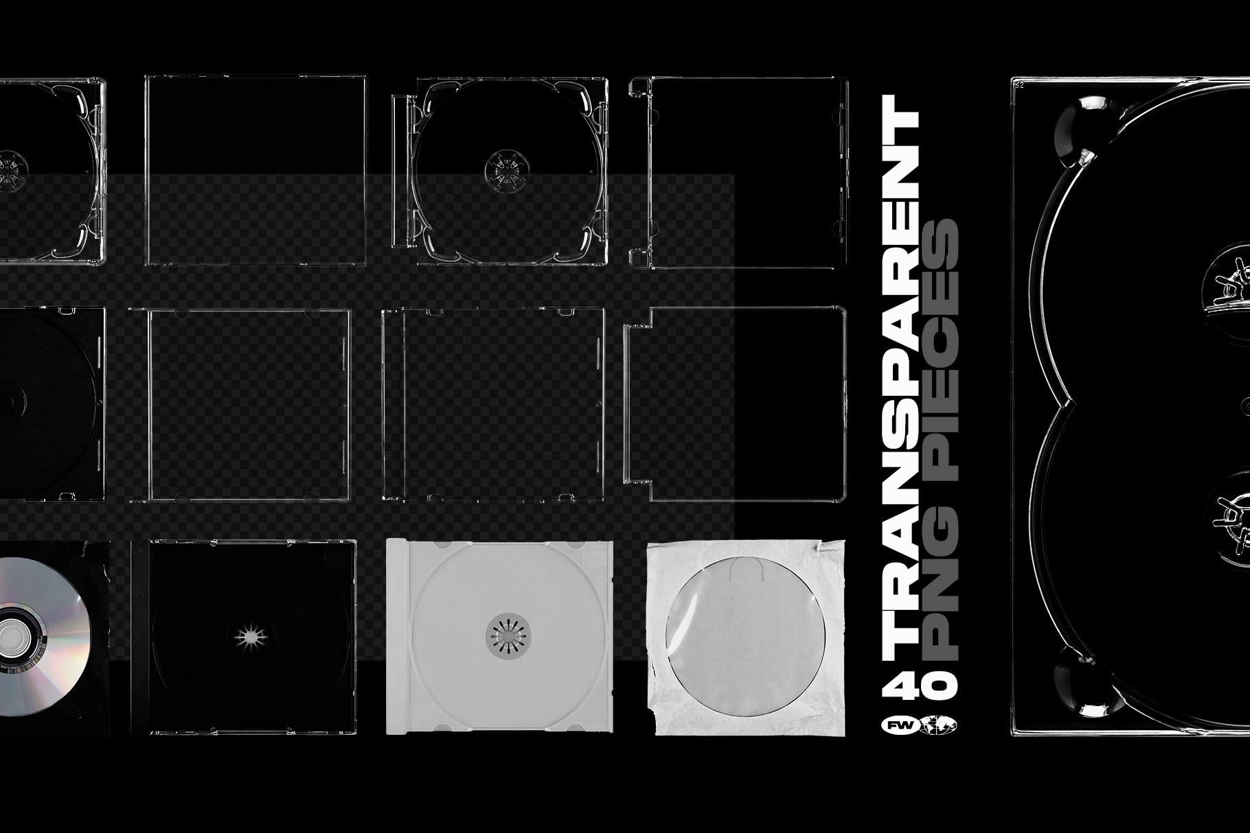 CD jewel case mockup bundle transparent PNG case pieces and packaging parts