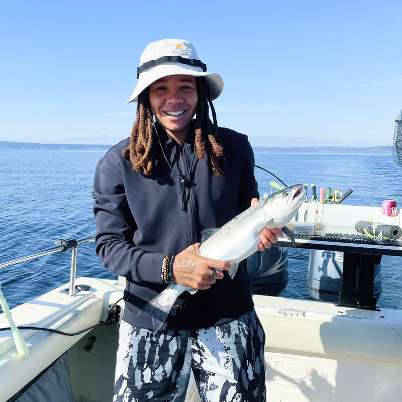 Mia Fishel holding Coho Salmon