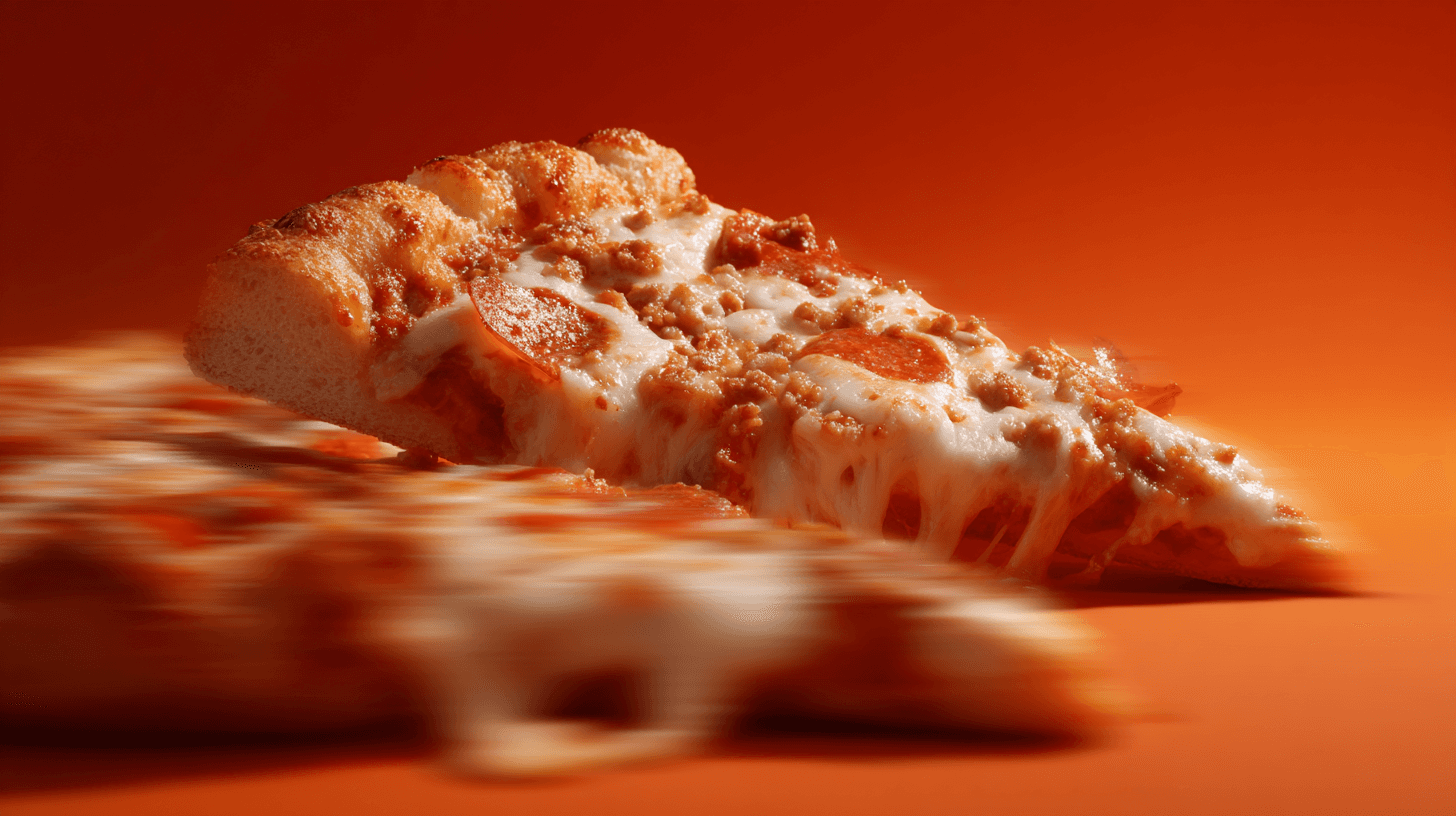 Orange red pizza cinematic motiion blur