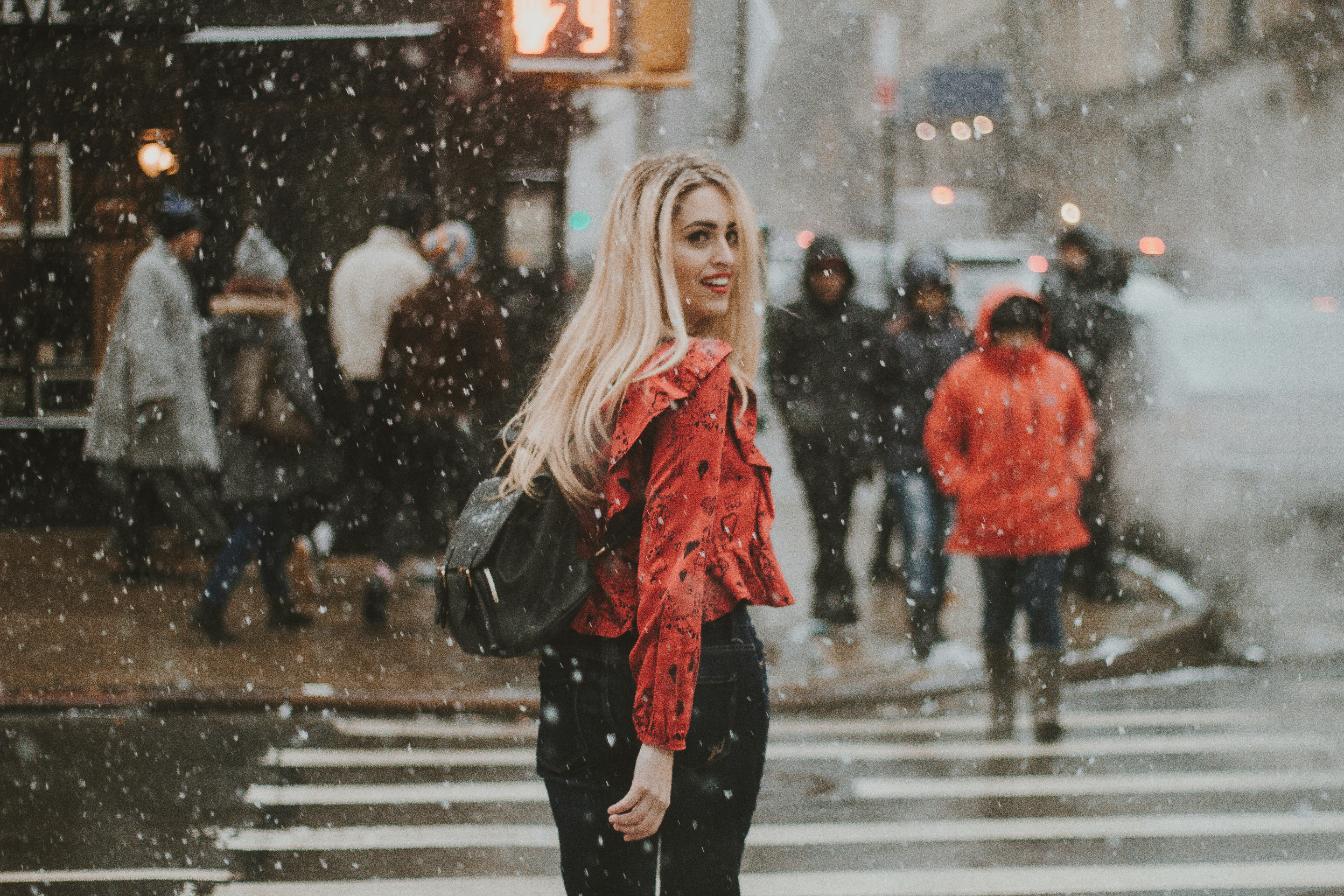 woman in busy street - Winter Color Analysis