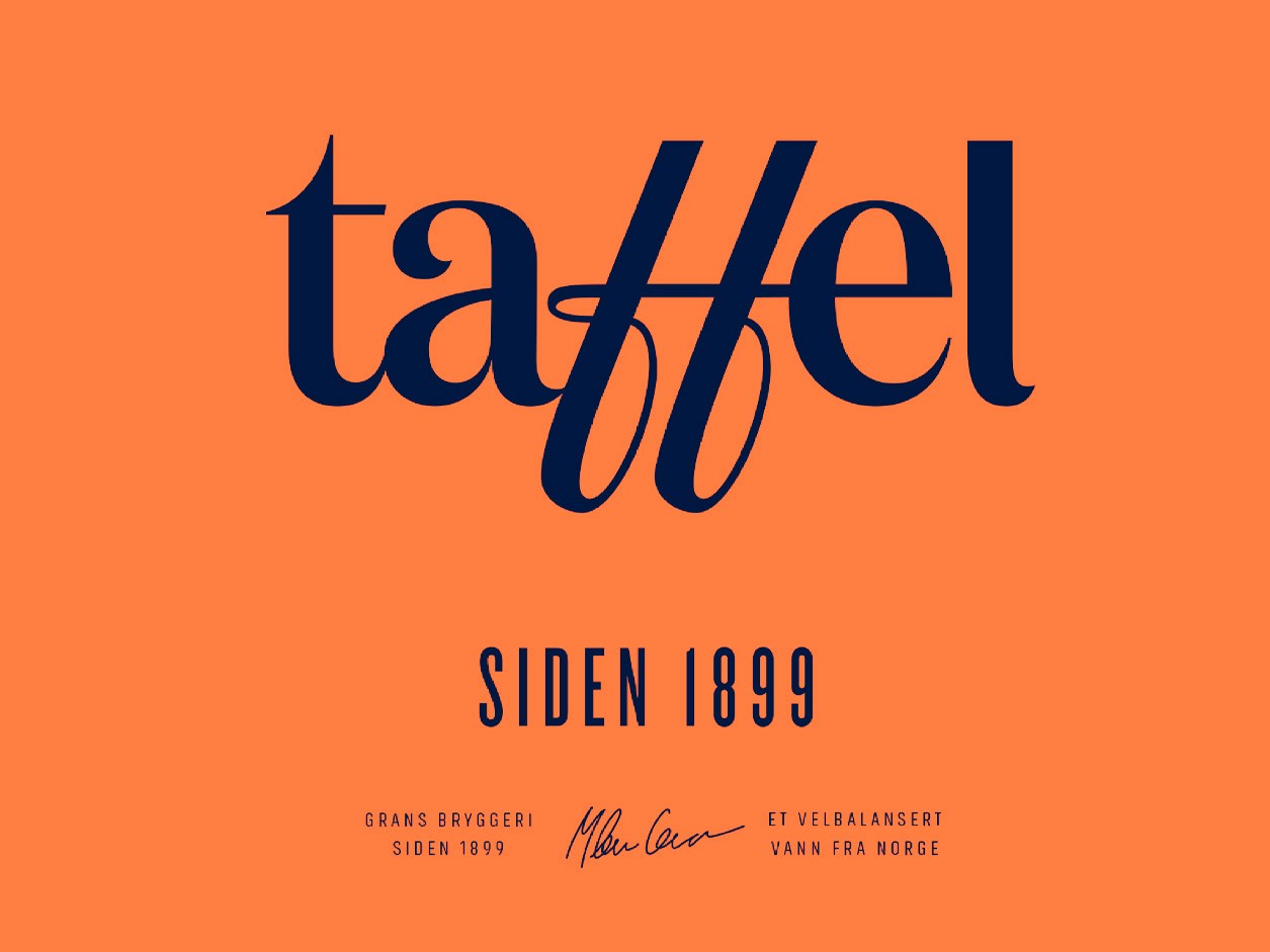 Ny taffel-logo, årstall, tagline og signatur på oransje bakgrunn