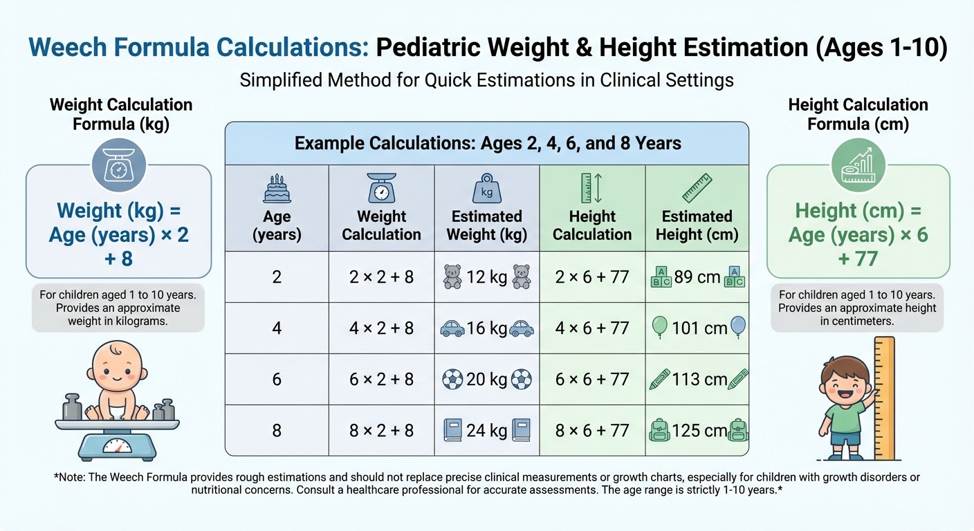 Weech Formula calculation examples for pediatric weight and height assessment